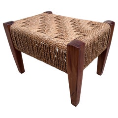 French Mid-Century Seagrass Rope Footstool, Audoux-Minet Style, 1950s