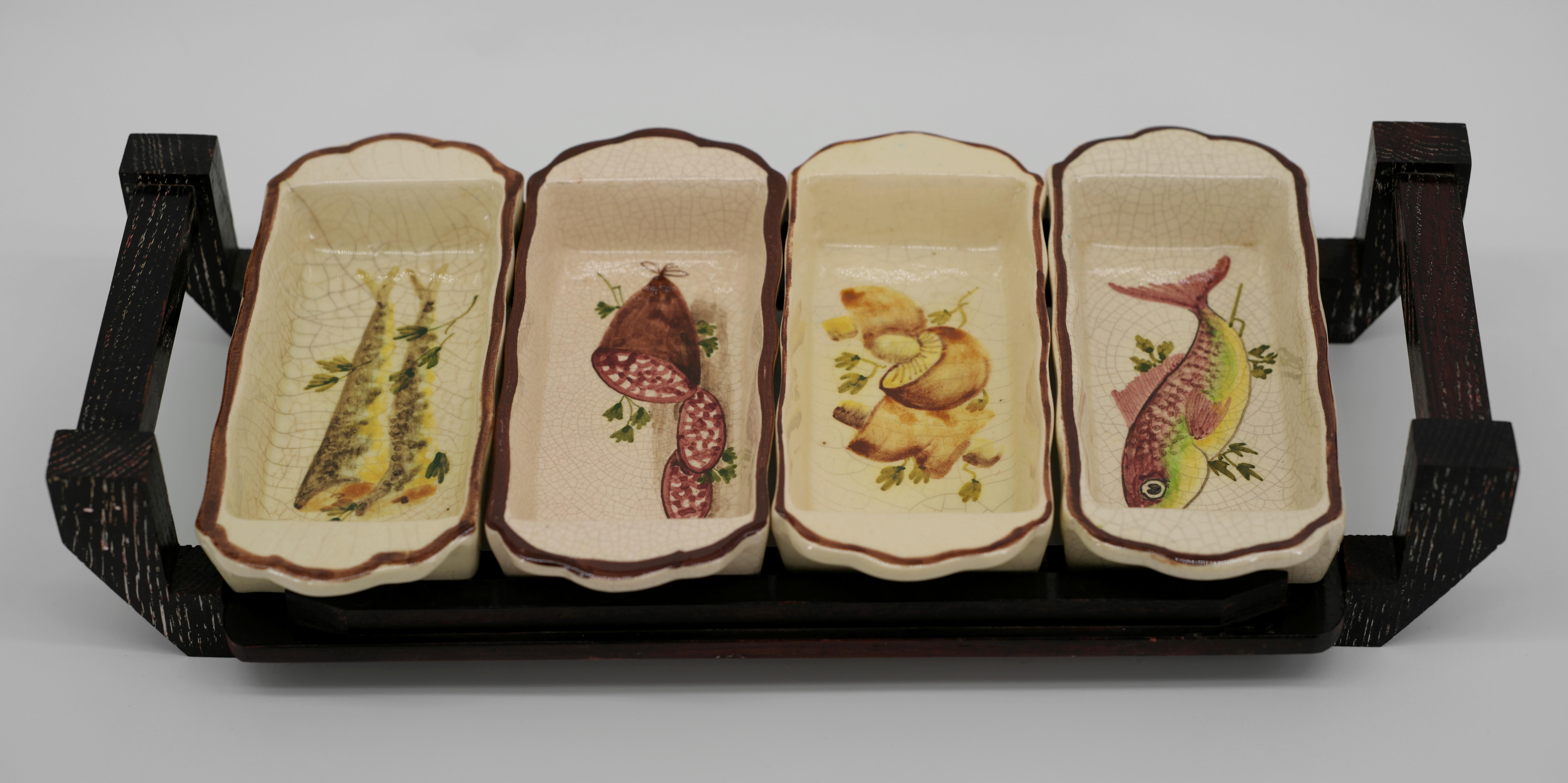 French Mid-century Set of Appetizer Dishes, Vallauris, 1960s In Excellent Condition For Sale In Saint-Amans-des-Cots, FR