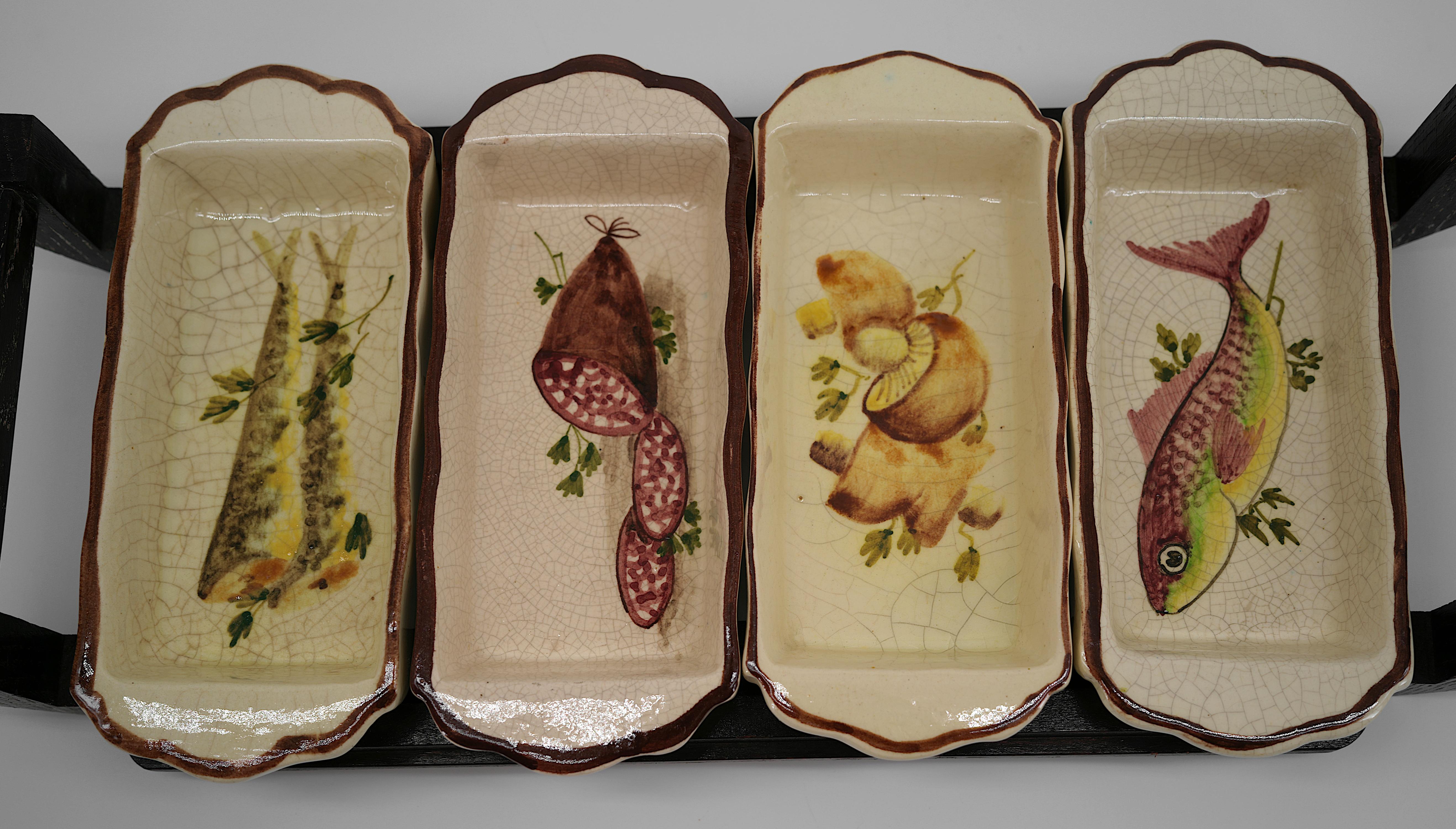 Ceramica Set di piatti da antipasto francesi di metà secolo, Vallauris, anni '60 in vendita