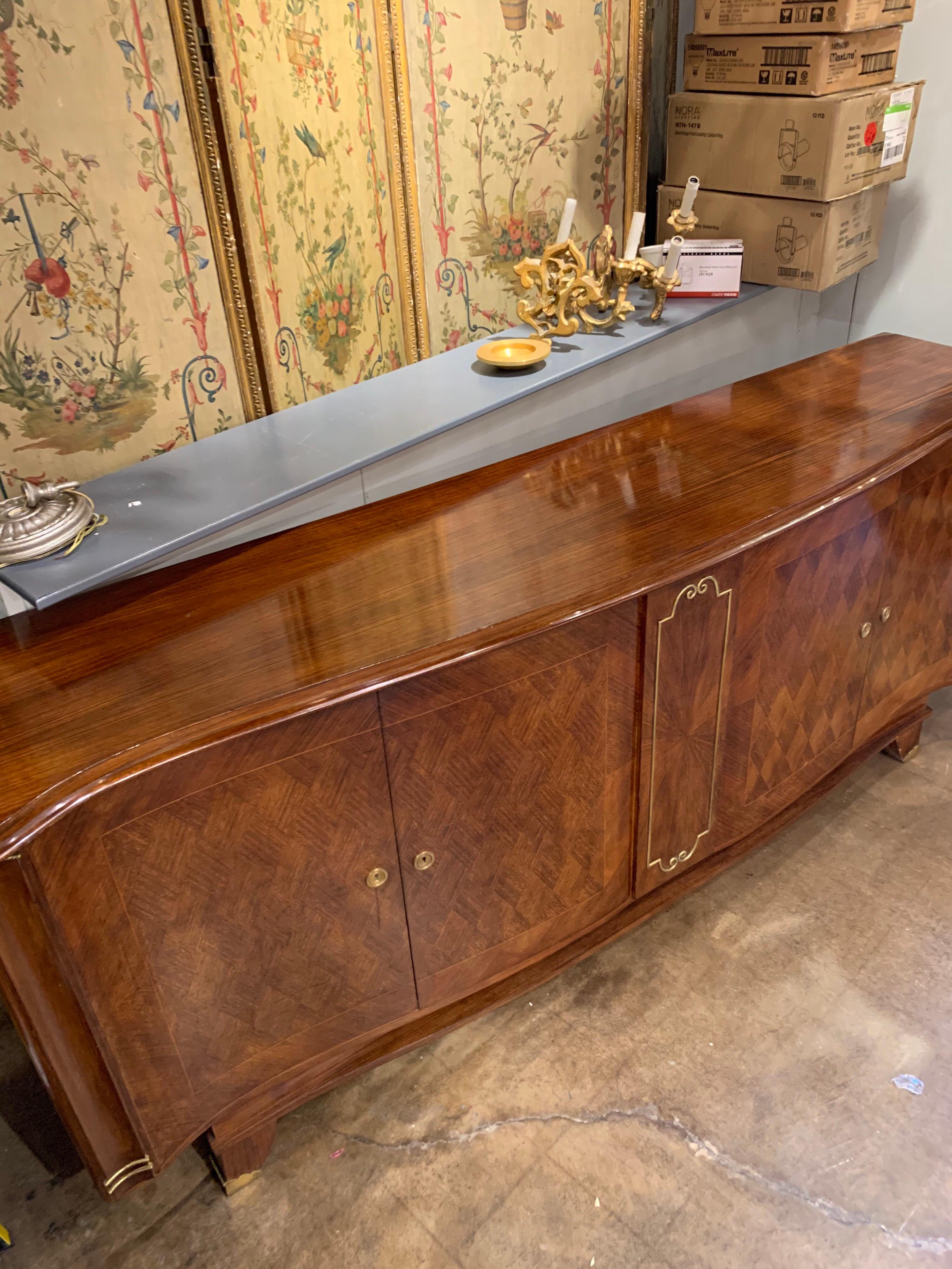 French Midcentury Shaped Mahogany Sideboard with Parquetry Design In Good Condition In Dallas, TX