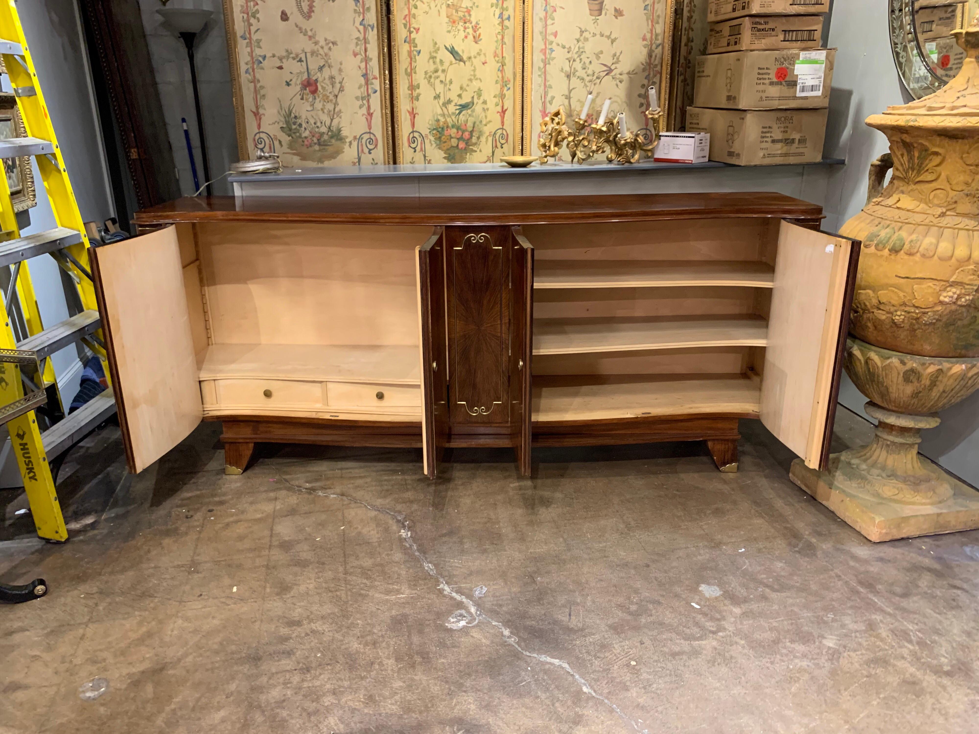 French Midcentury Shaped Mahogany Sideboard with Parquetry Design 1