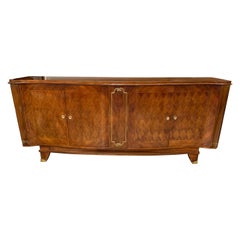 French Midcentury Shaped Mahogany Sideboard with Parquetry Design