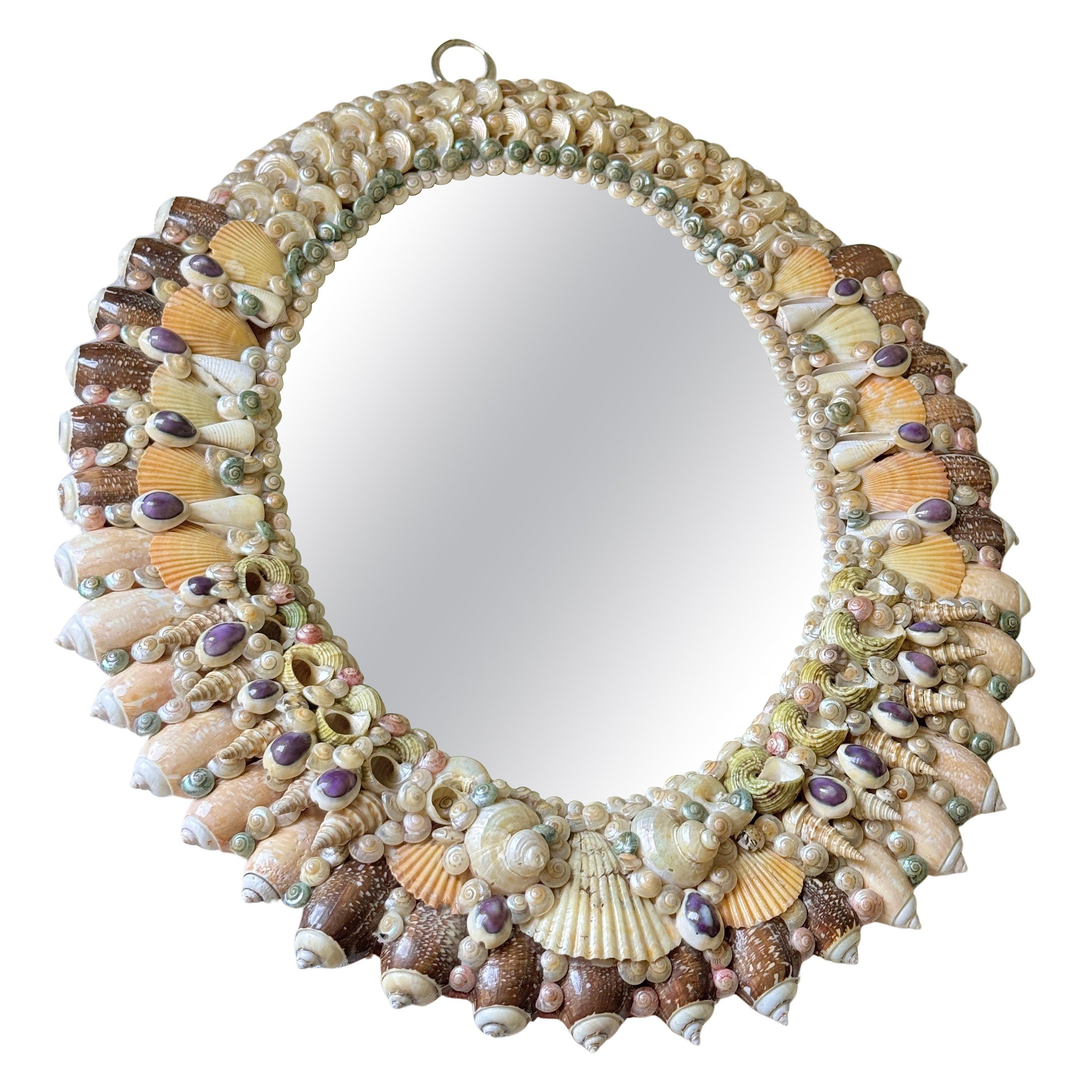 Mid-century French Shell Encrusted Oval Mirror, c. 1950s