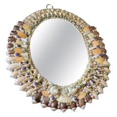 Mid-century French Shell Encrusted Oval Mirror, c. 1950s