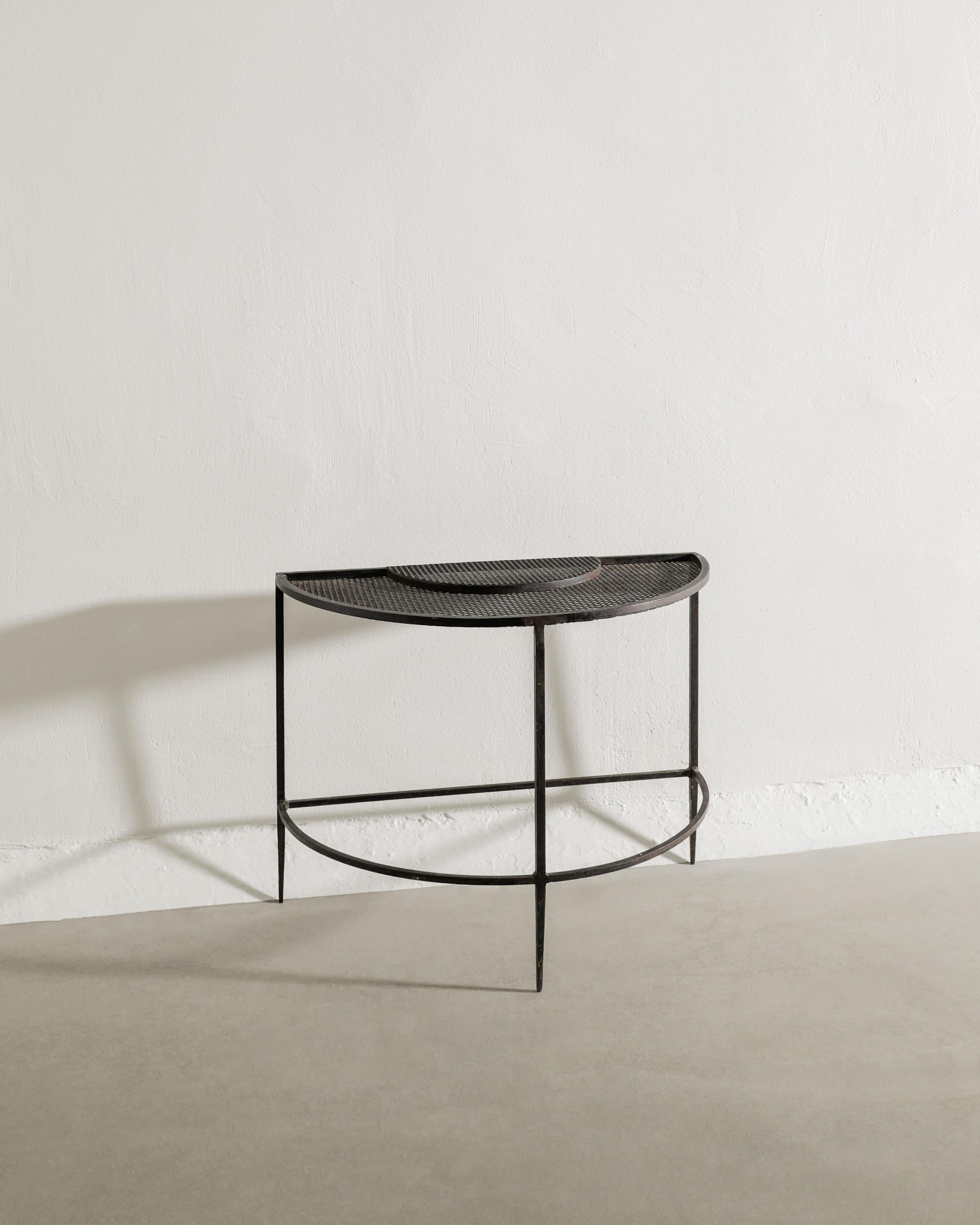 Mid-Century moderno French Mid Century Side Console Table in Black Metal by Mathieu Matégot, 1950s in vendita