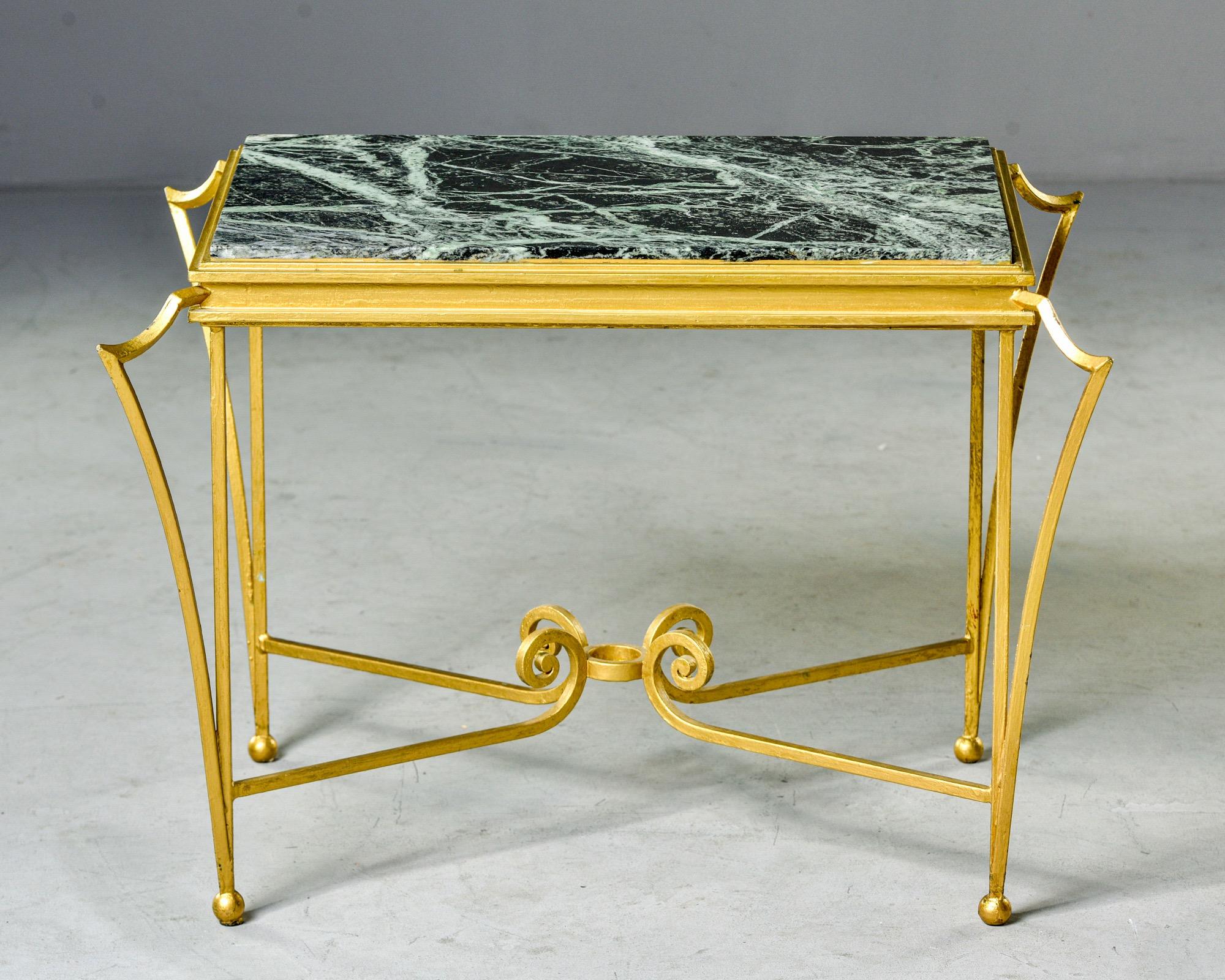Mid-Century Modern French Midcentury Side Table with Green Marble Top and Gilded Iron Frame
