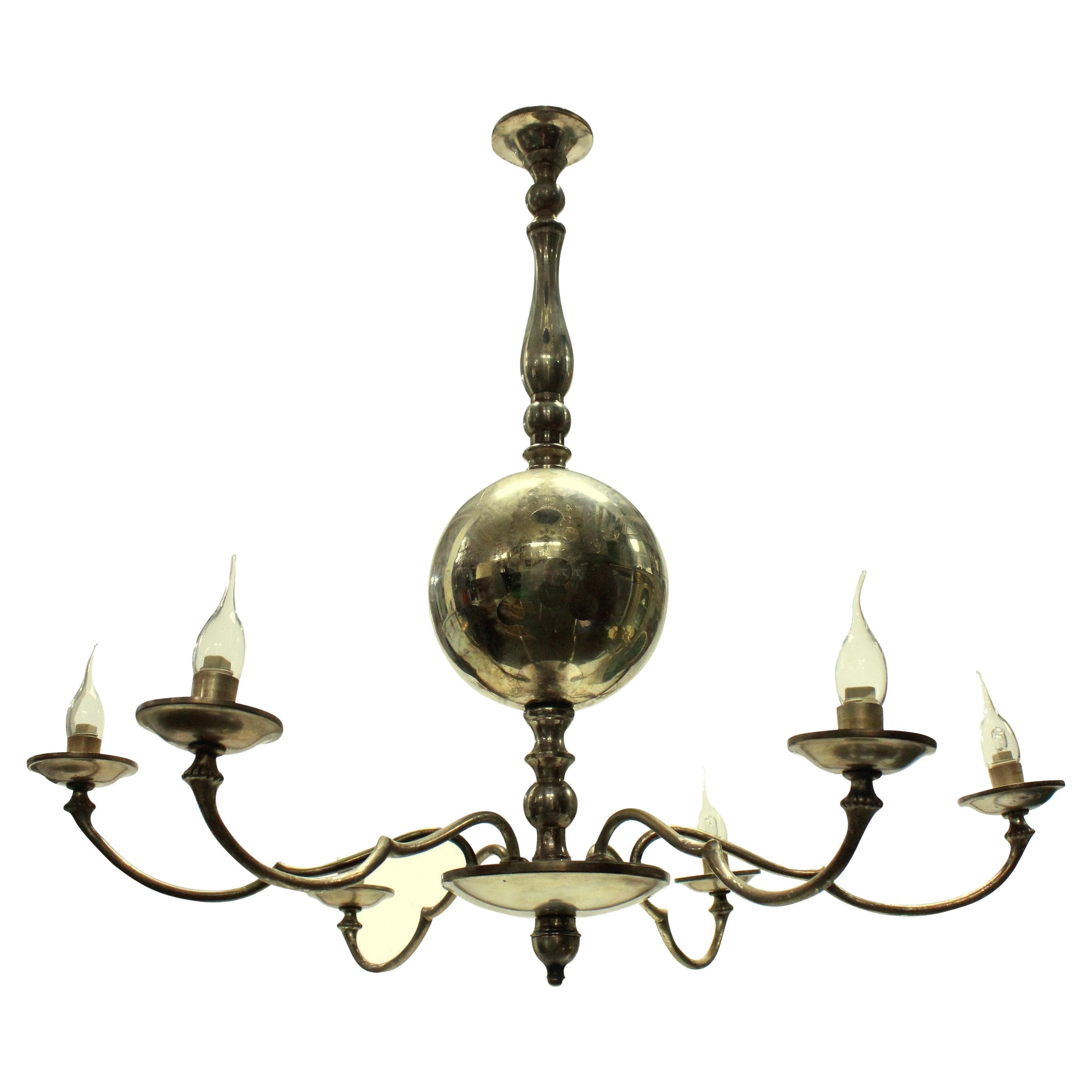 French Mid-Century Silver Chandelier For Sale