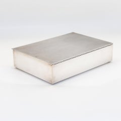 French Midcentury Silver Plated Cigarette Box, Signed Crevillon Paris