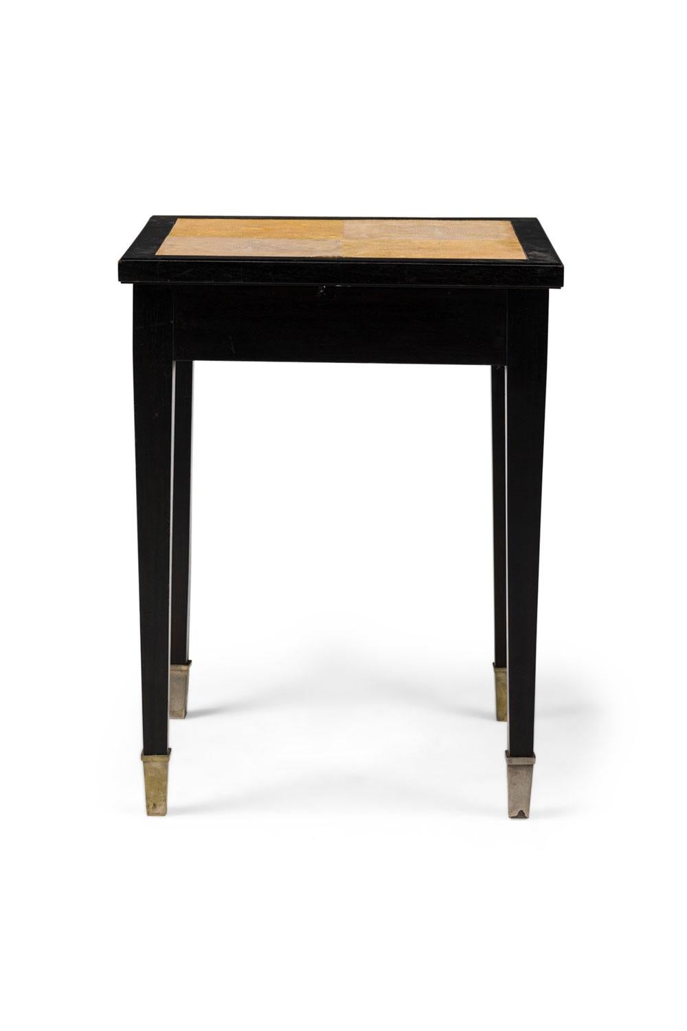 Ébénisé French Mid-Century Single Drawer Ebonized and Shagreen Side Table en vente