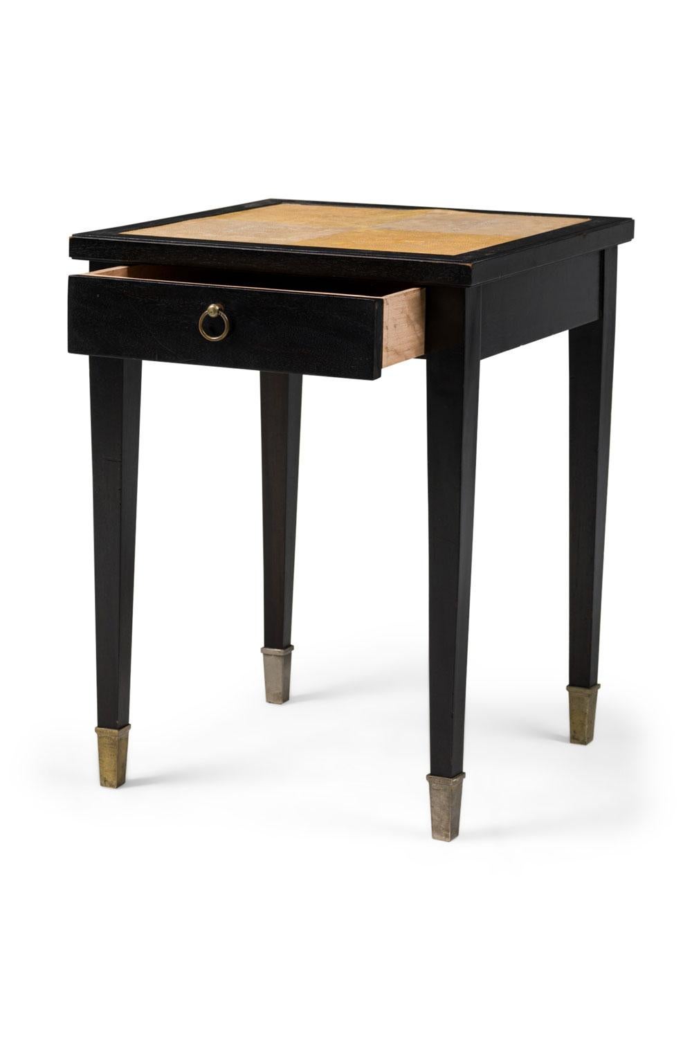 French Mid-Century Single Drawer Ebonized and Shagreen Side Table Bon état - En vente à Queens, NY