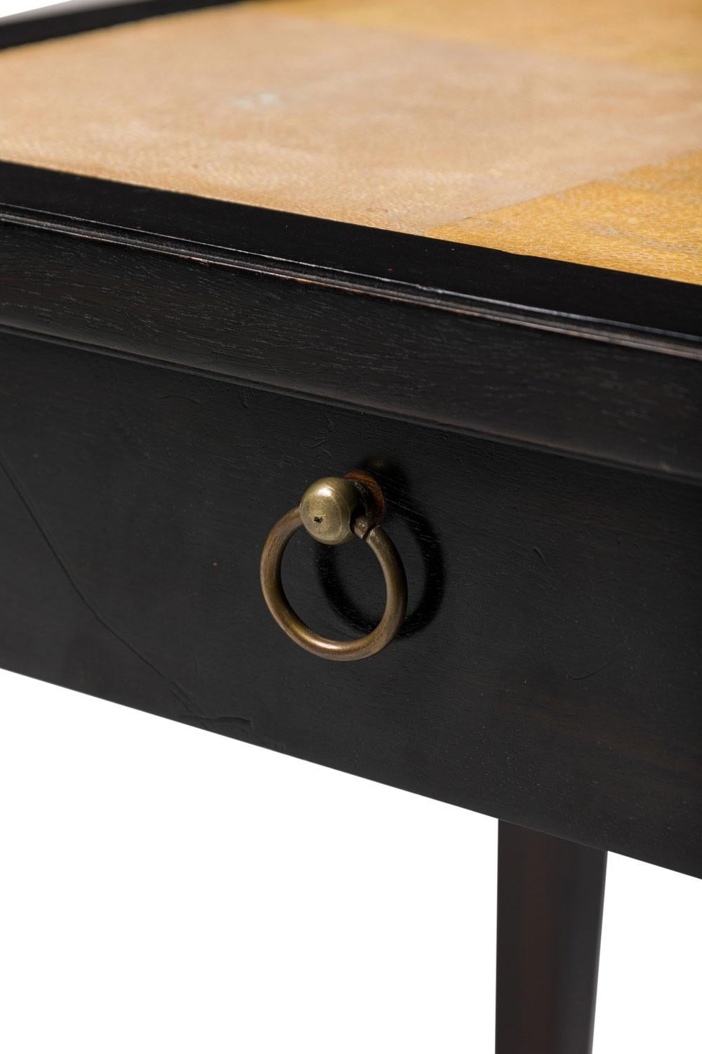 French Mid-Century Single Drawer Ebonized and Shagreen Side Table en vente 1