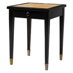 French Mid-Century Single Drawer Ebonized and Shagreen Side Table