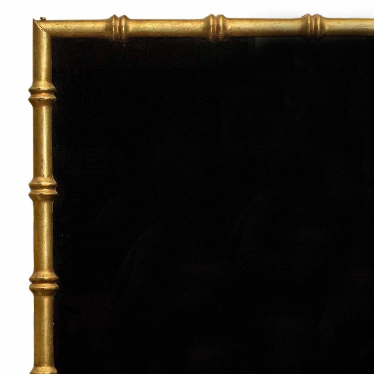 French Mid Century Solid Bronze Faux Bamboo Smoked Glass Mirror