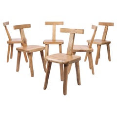 French Mid Century Solid Elm T Chair in the manner of Olavi Hanninen