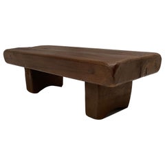 French Midcentury Solid Rustic Carved Oak Side or Coffee Table, France, 1960s
