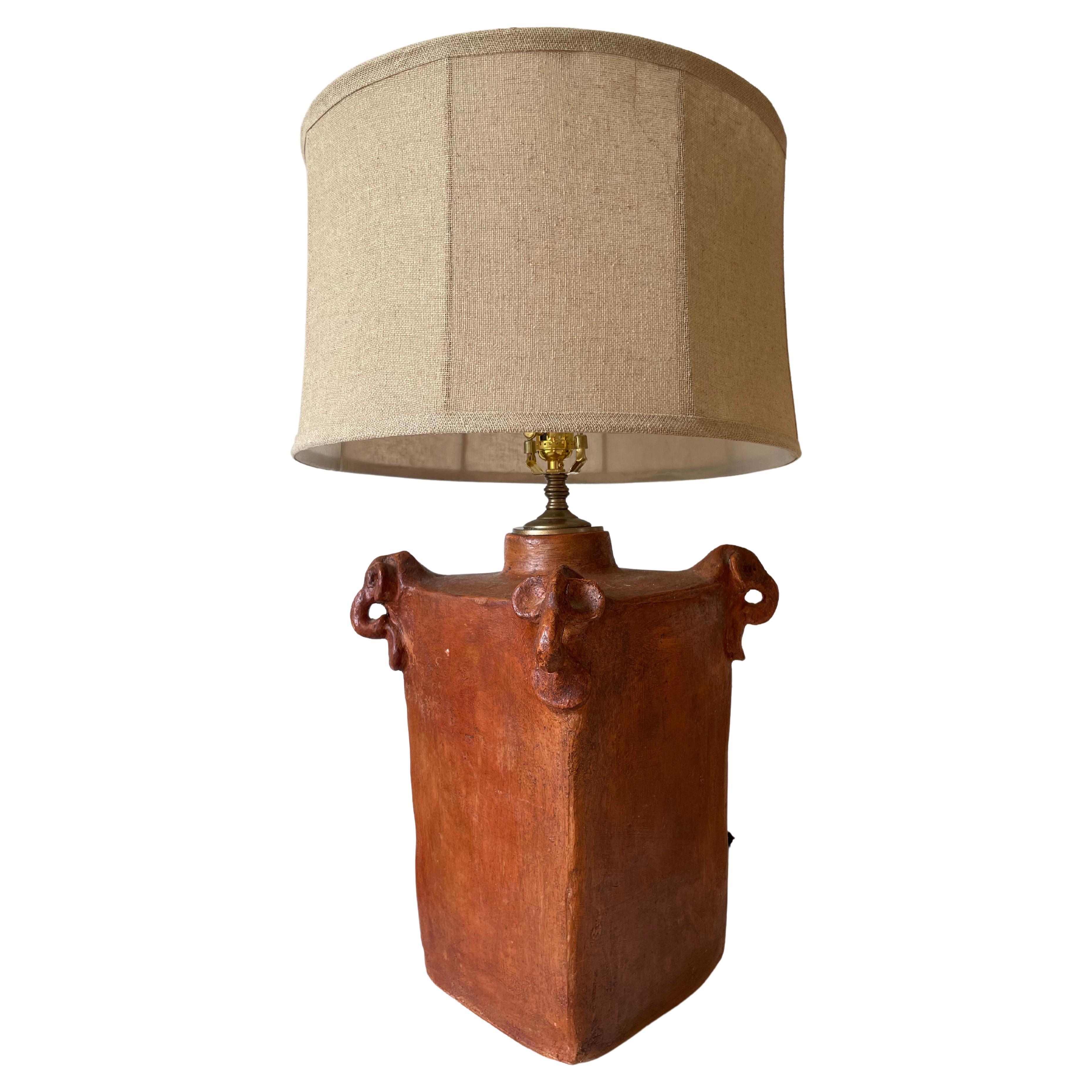 French Mid Century Solid Terracota Table Lamp In Good Condition For Sale In palm beach, FL