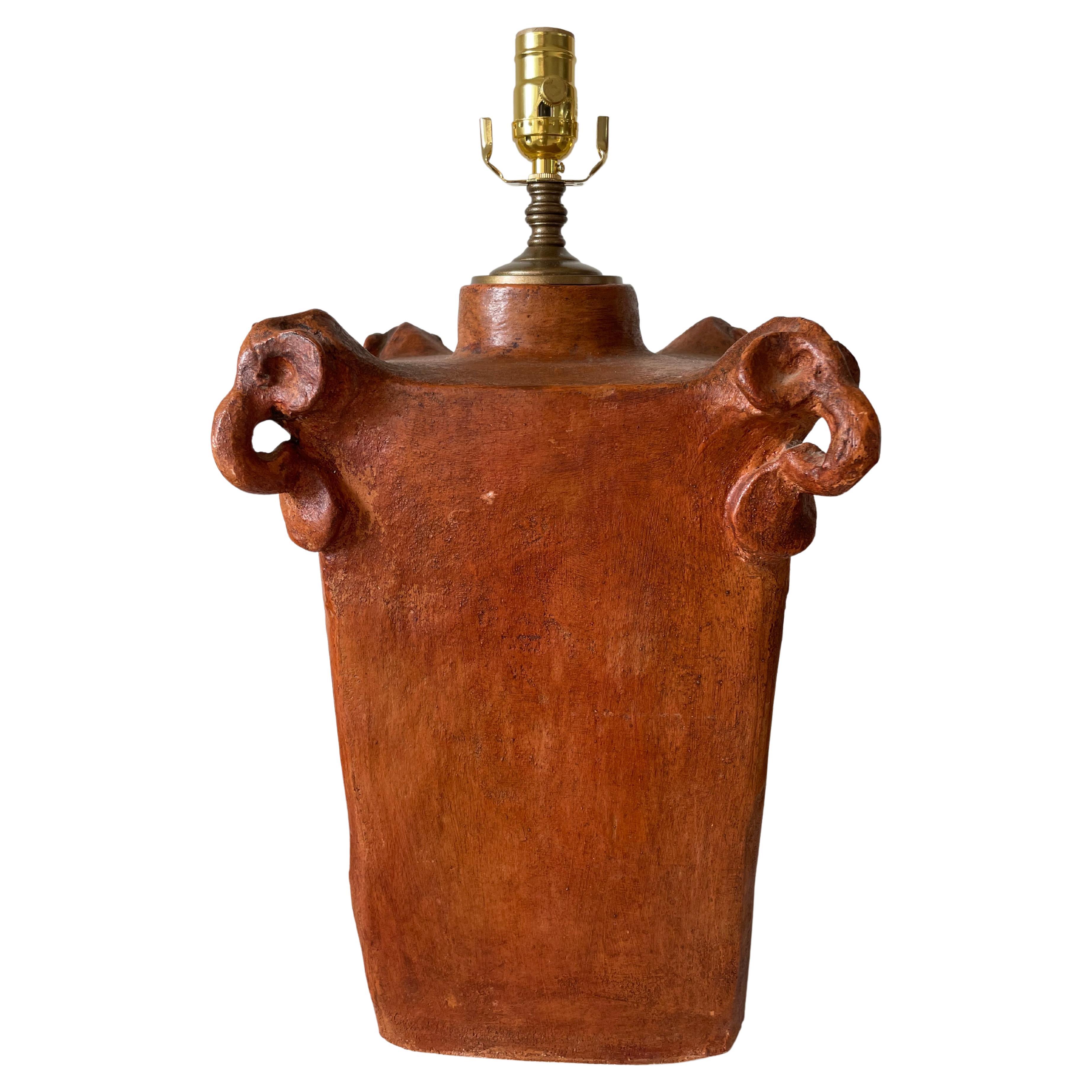 Terracotta French Mid Century Solid Terracota Table Lamp For Sale