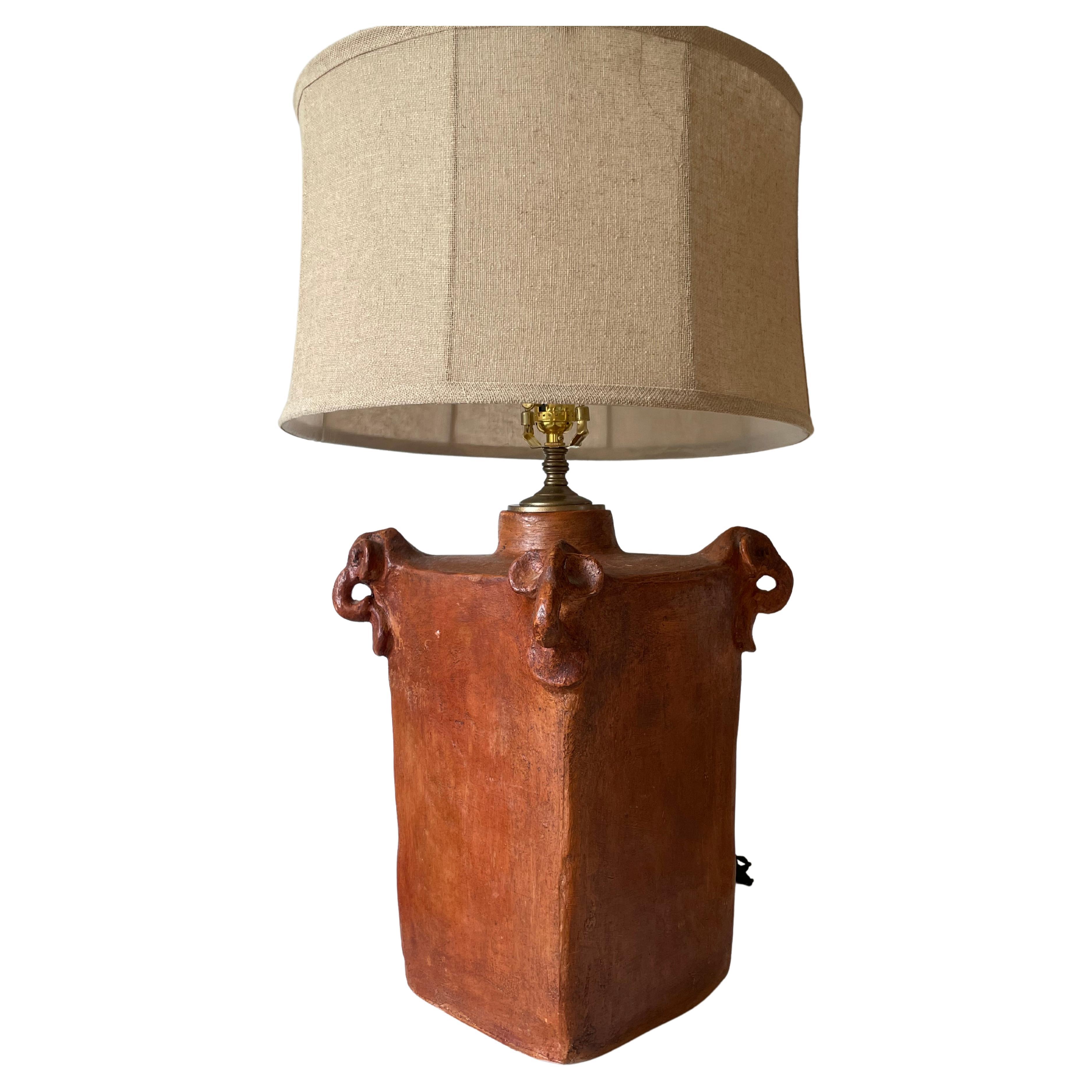 French Mid Century Solid Terracota Table Lamp For Sale