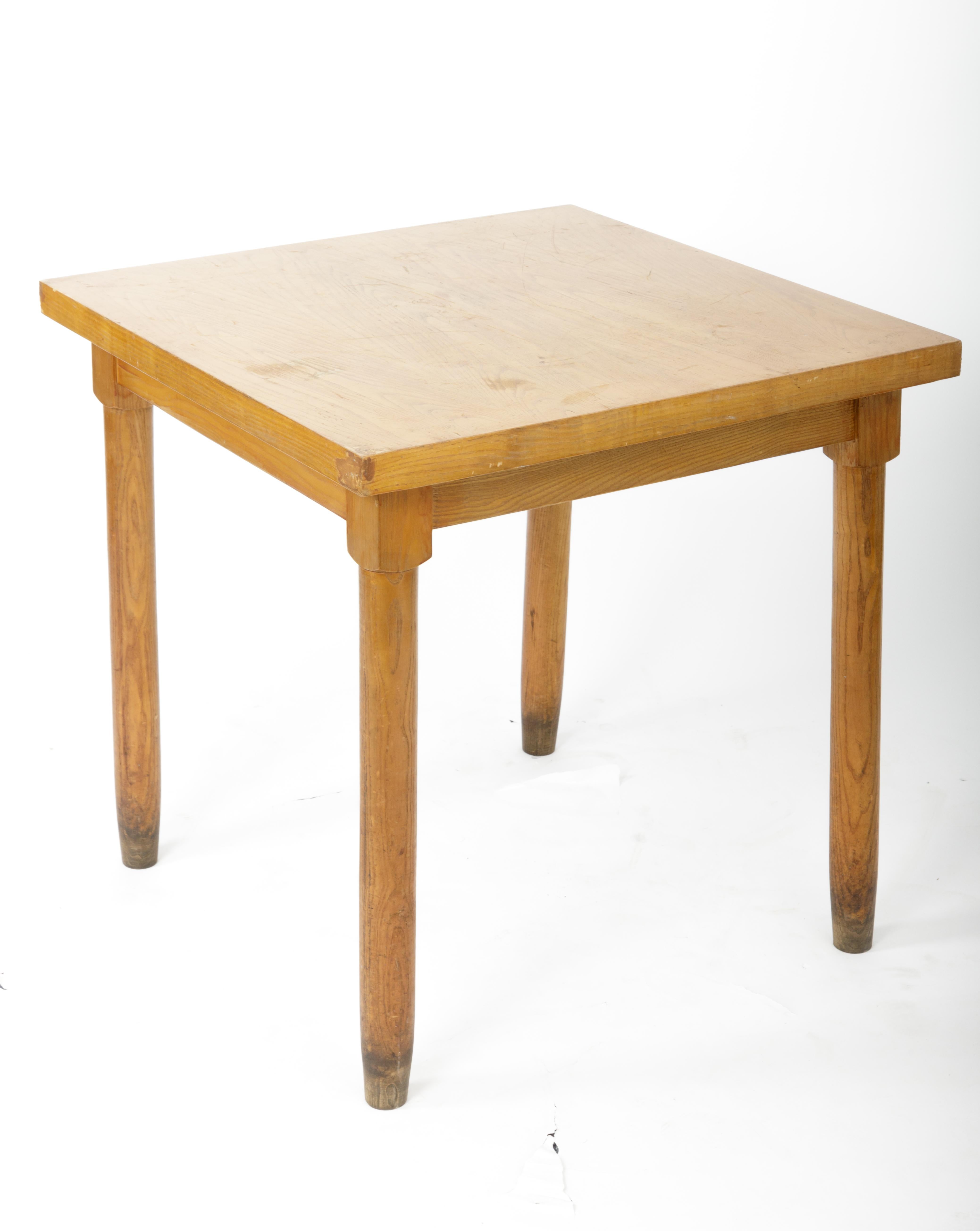 Wood French Midcentury Square Dining Table in the Style of Charlotte Perriand