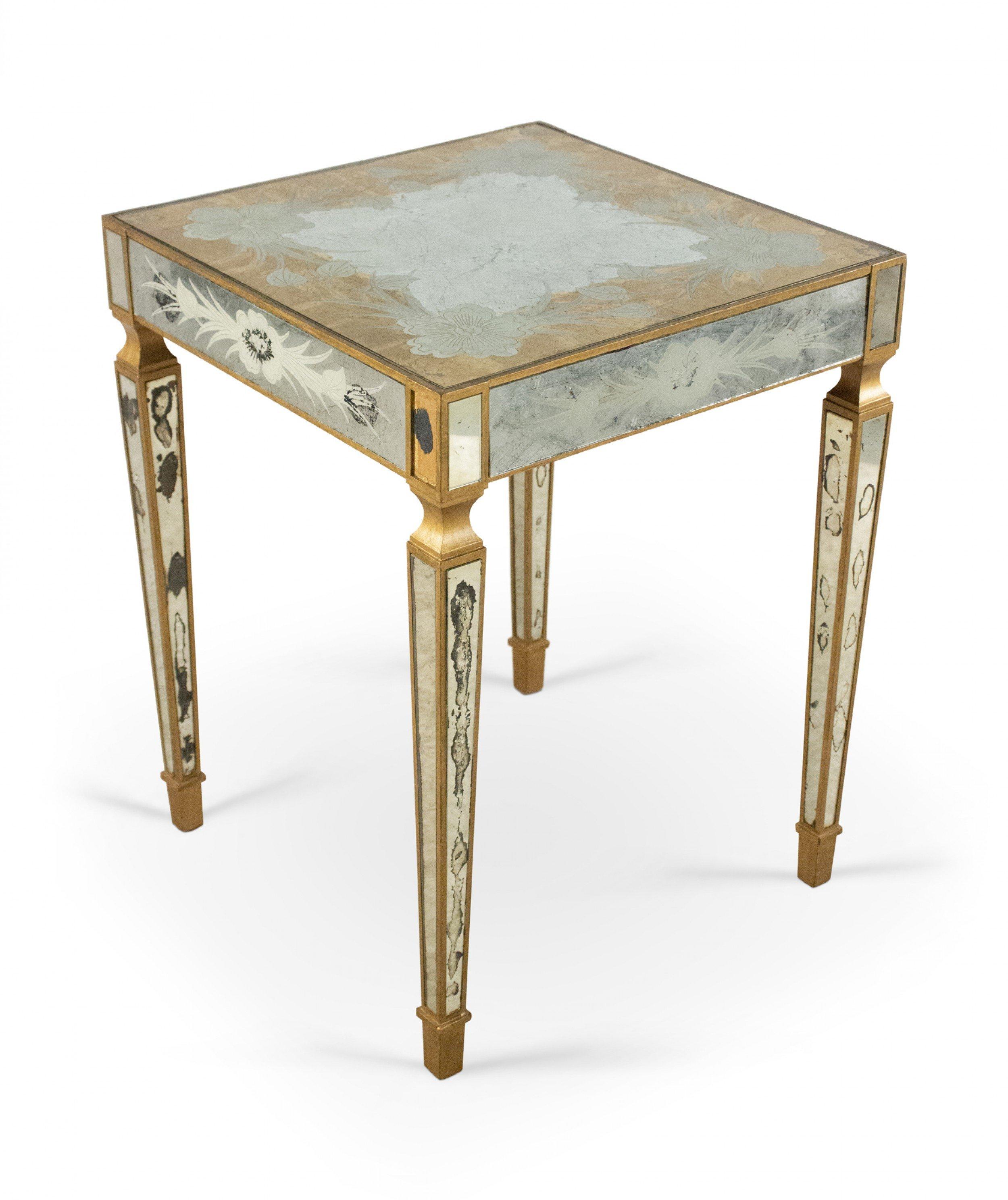 Mid-Century Modern French Mid-Century Square Églomisé and Giltwood End / Side Table For Sale