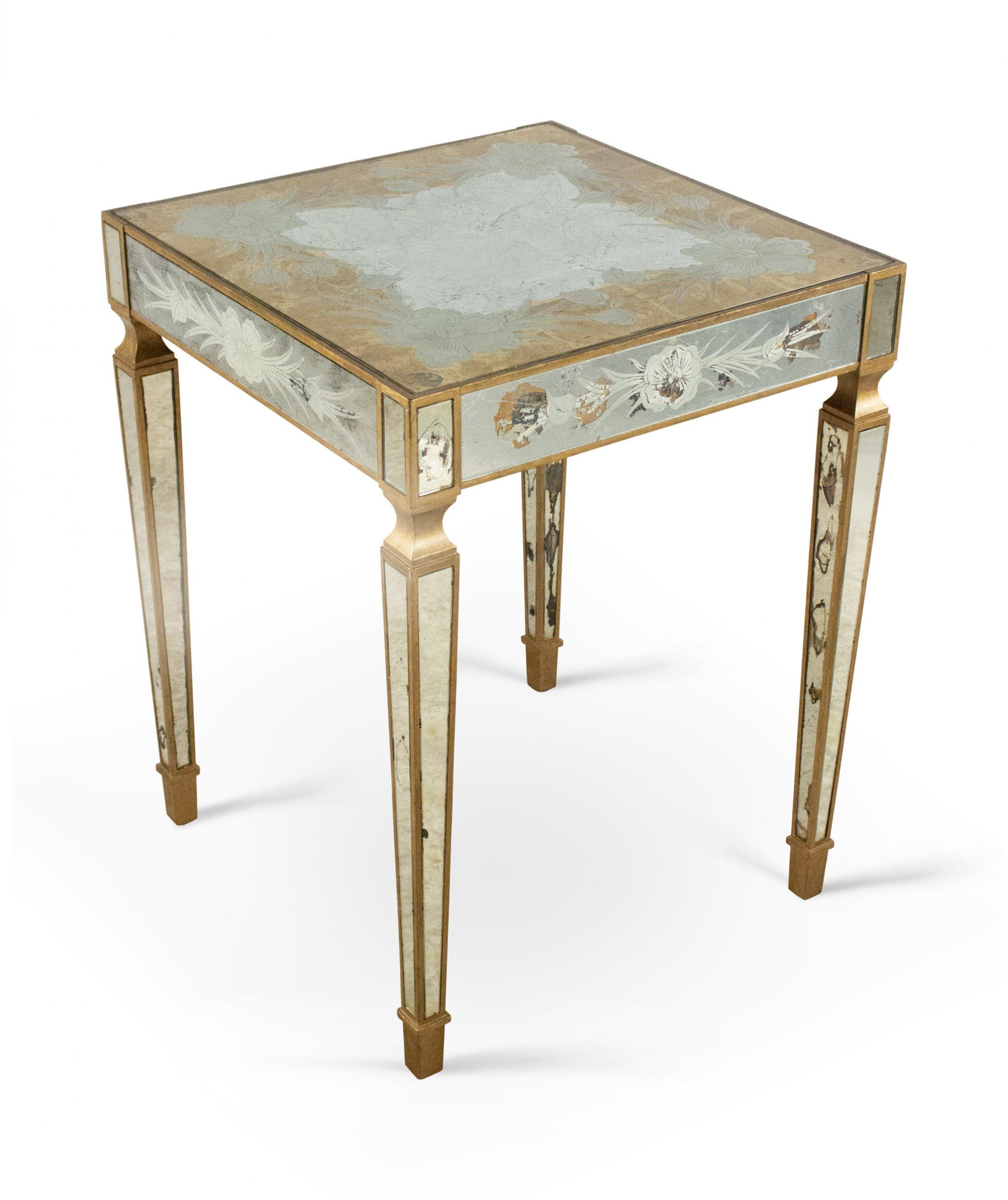 20th Century French Mid-Century Square Églomisé and Giltwood End / Side Table For Sale
