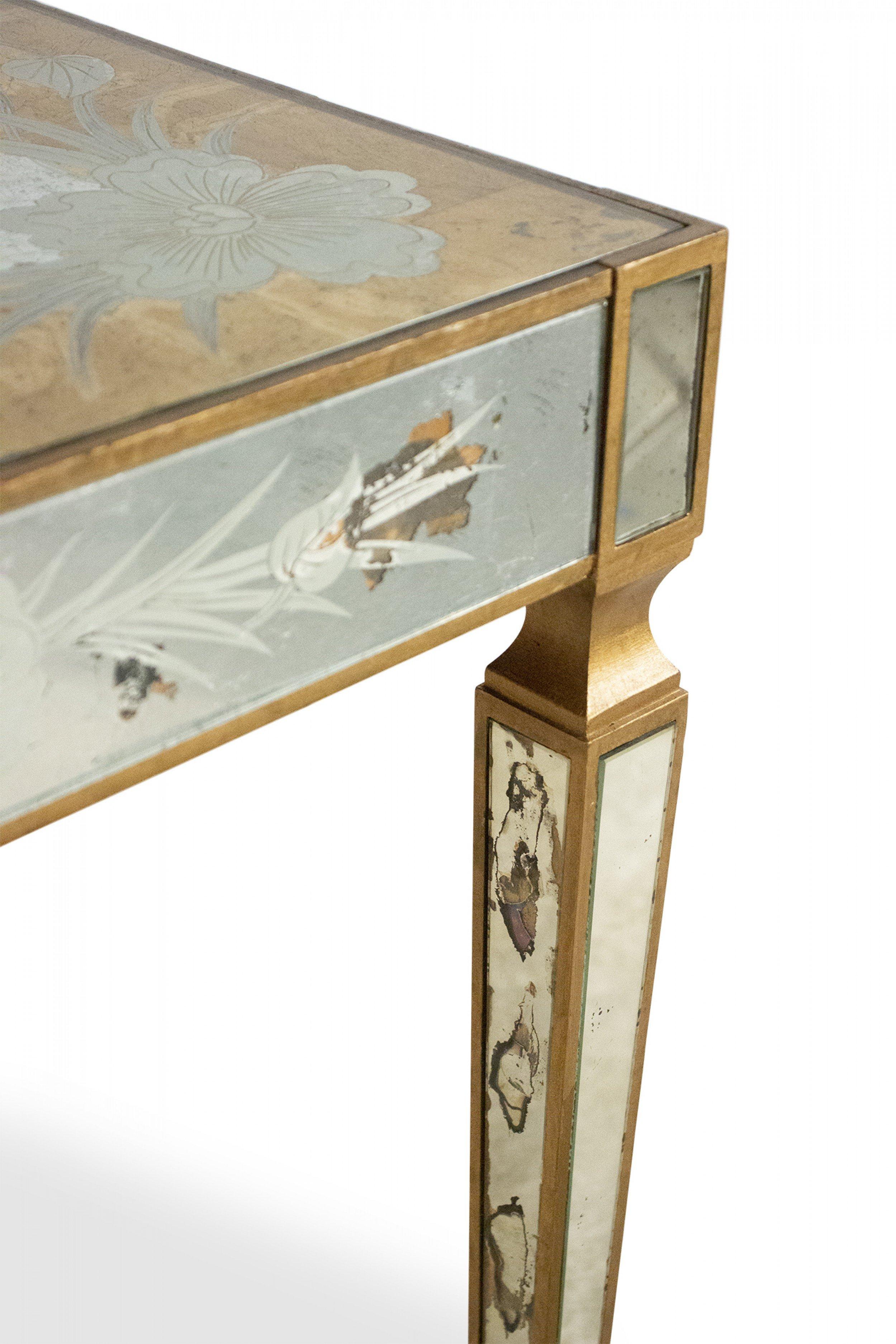 French Mid-Century Square Églomisé and Giltwood End / Side Table For Sale 1
