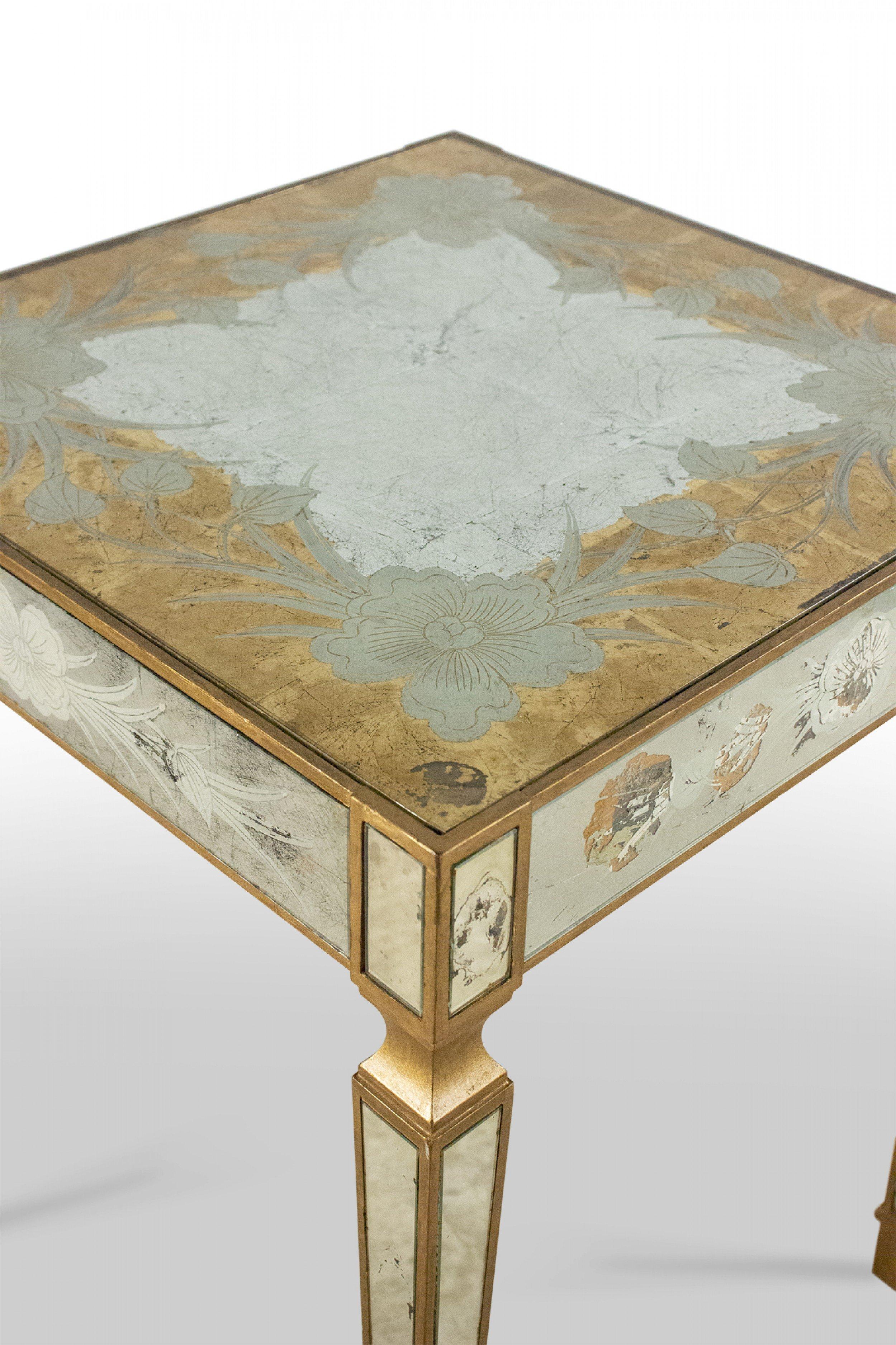 French Mid-Century Square Églomisé and Giltwood End / Side Table For Sale 3
