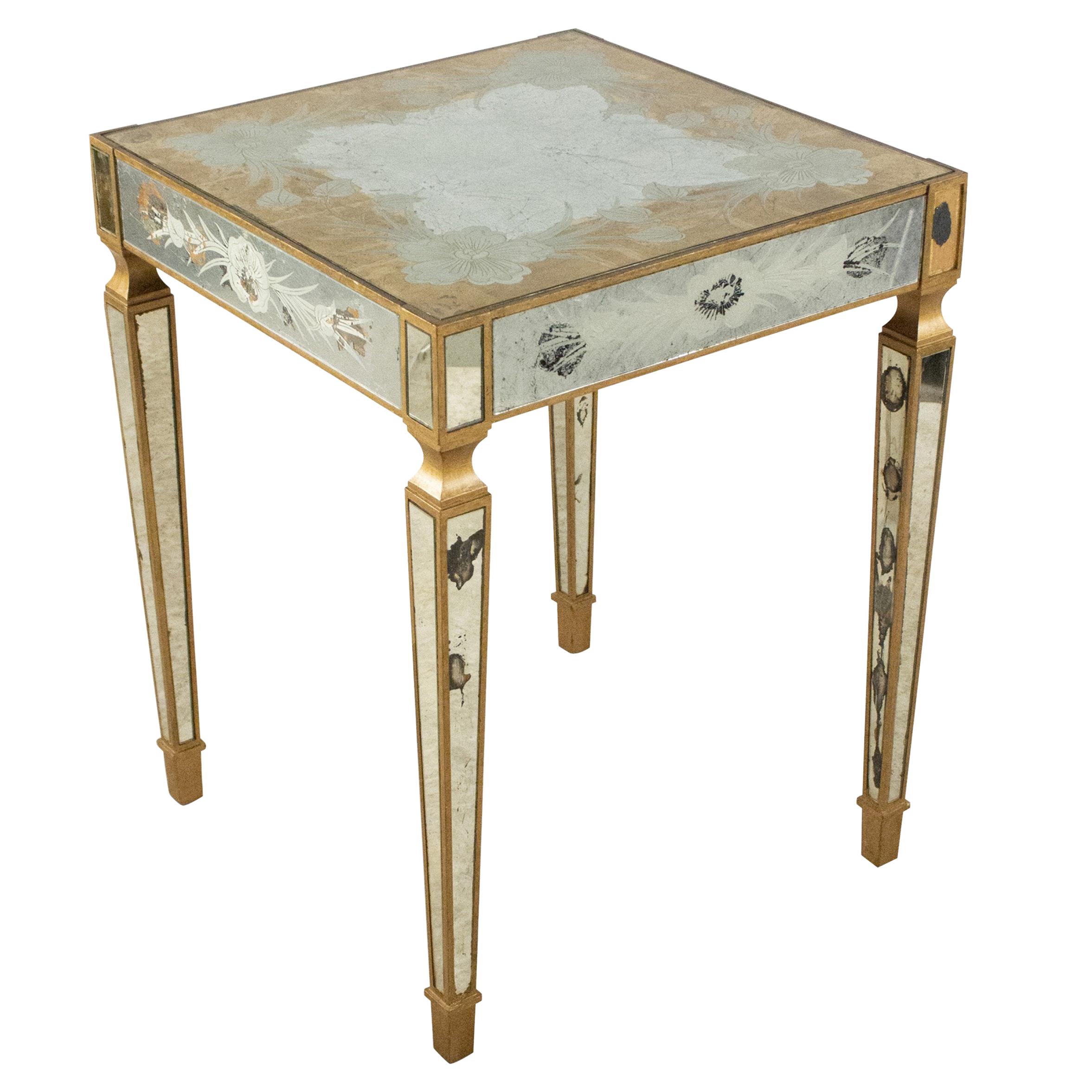 French Mid-Century Square Églomisé and Giltwood End / Side Table