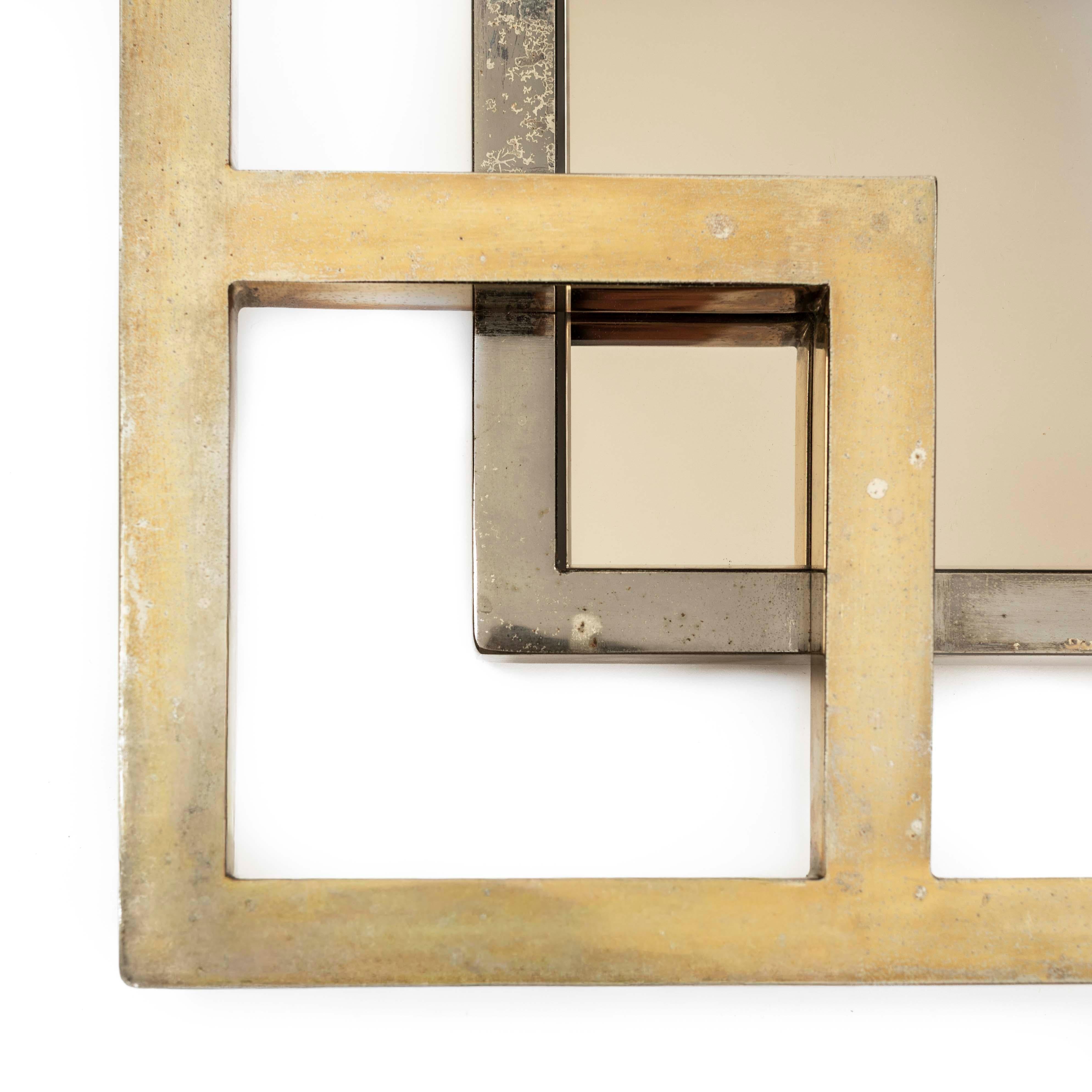 Mid-Century Modern Miroir en laiton chromé quadrillé du milieu du siècle par Maison Jansen, Paris 1970 en vente