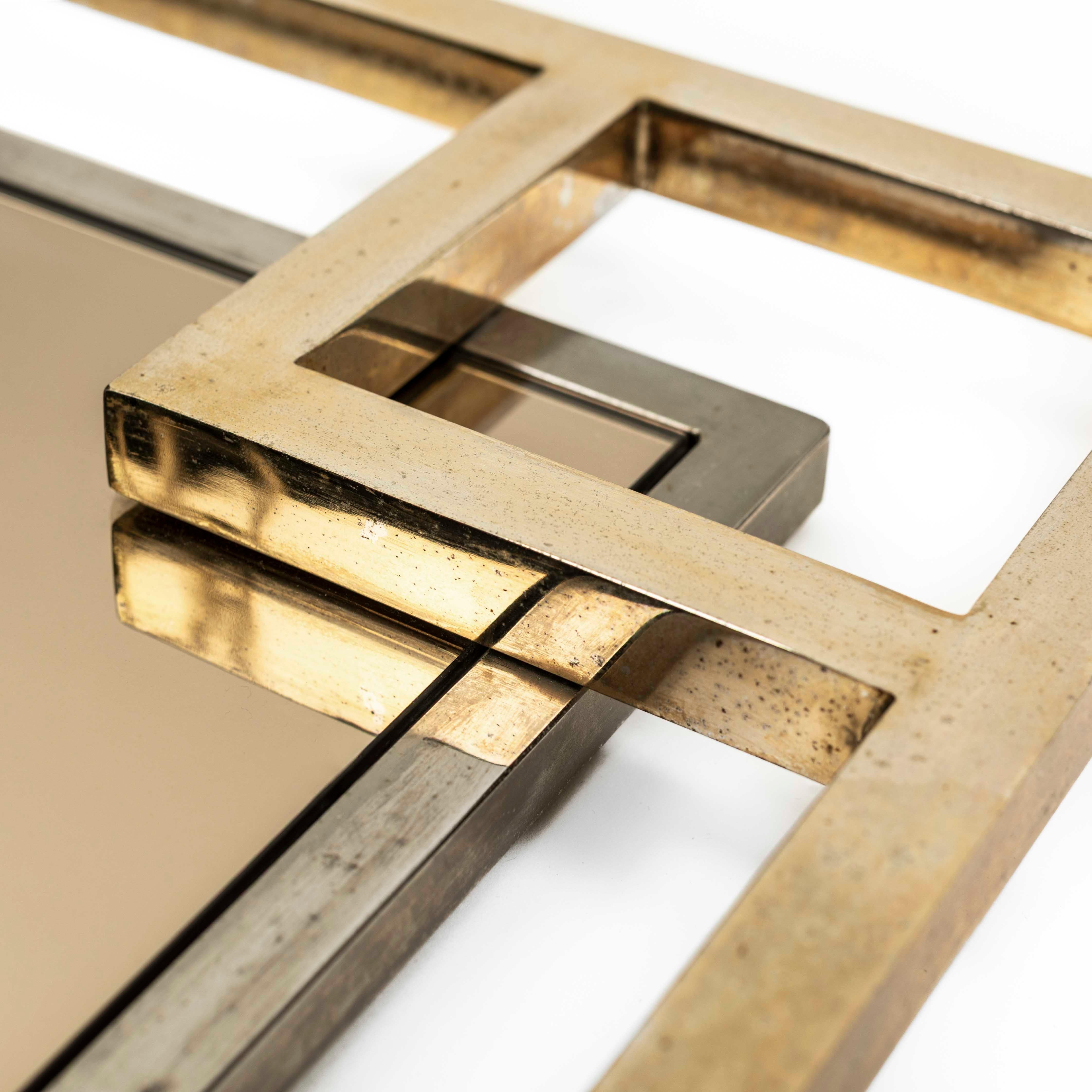 Galvanisé Miroir en laiton chromé quadrillé du milieu du siècle par Maison Jansen, Paris 1970 en vente