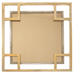 French Mid-Century Squared Brass-Chrome Mirror by Maison Jansen, Paris 1970s