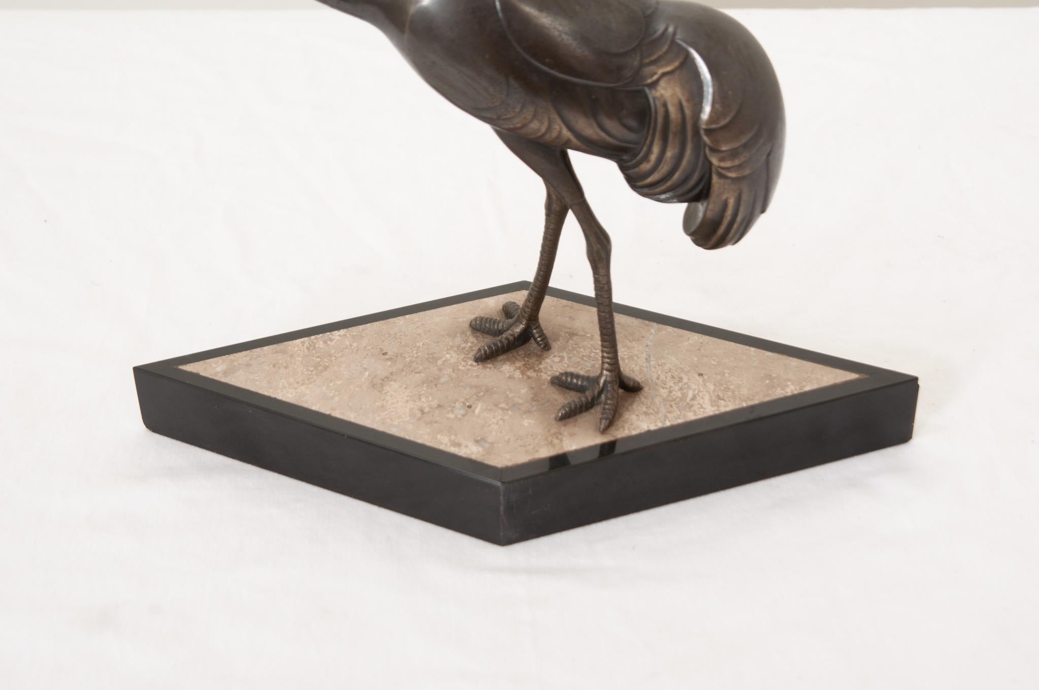Fired French Mid-Century Statue of a Stork For Sale