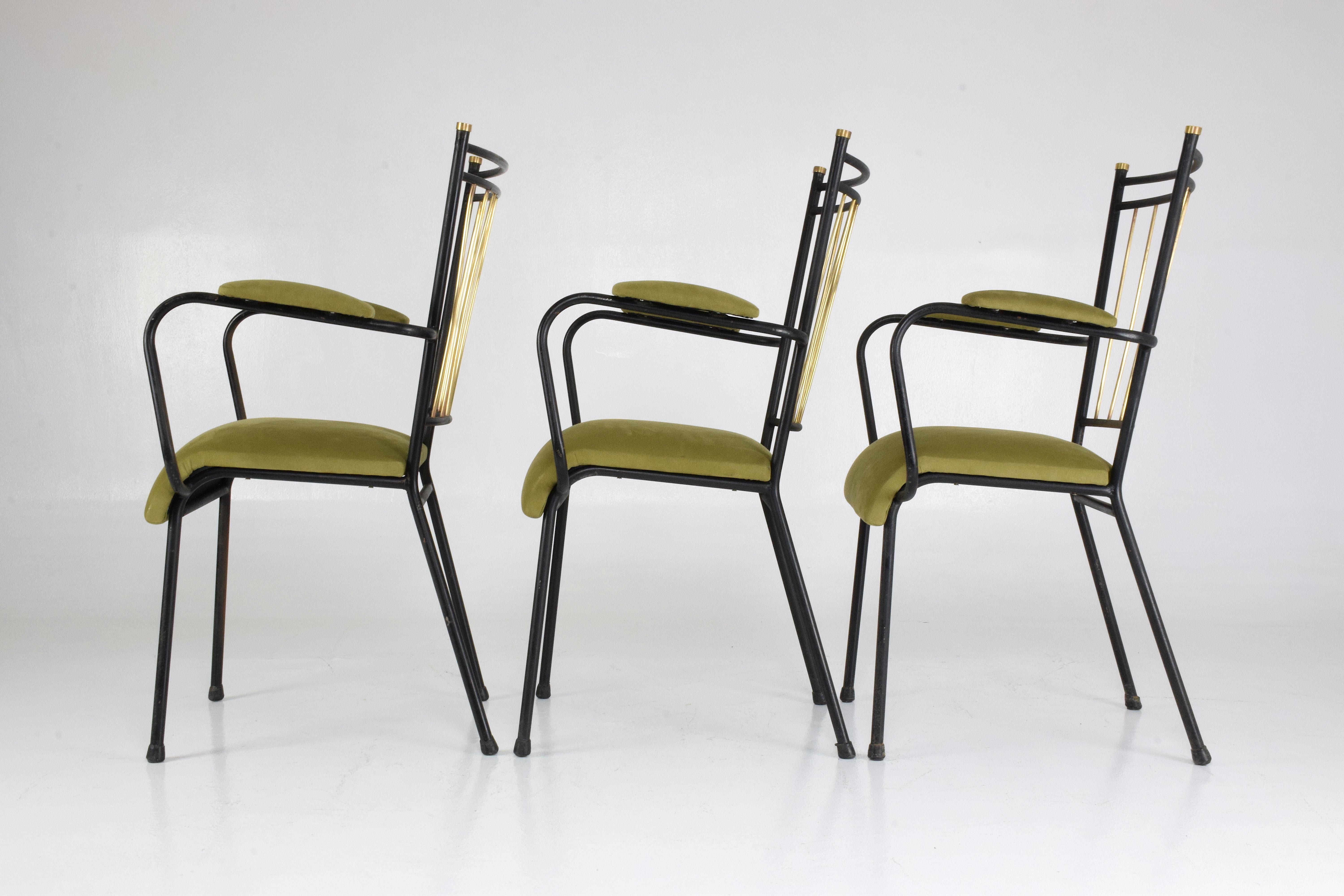  20th Century Vintage French Steel and Brass Armchairs, 1950s 7