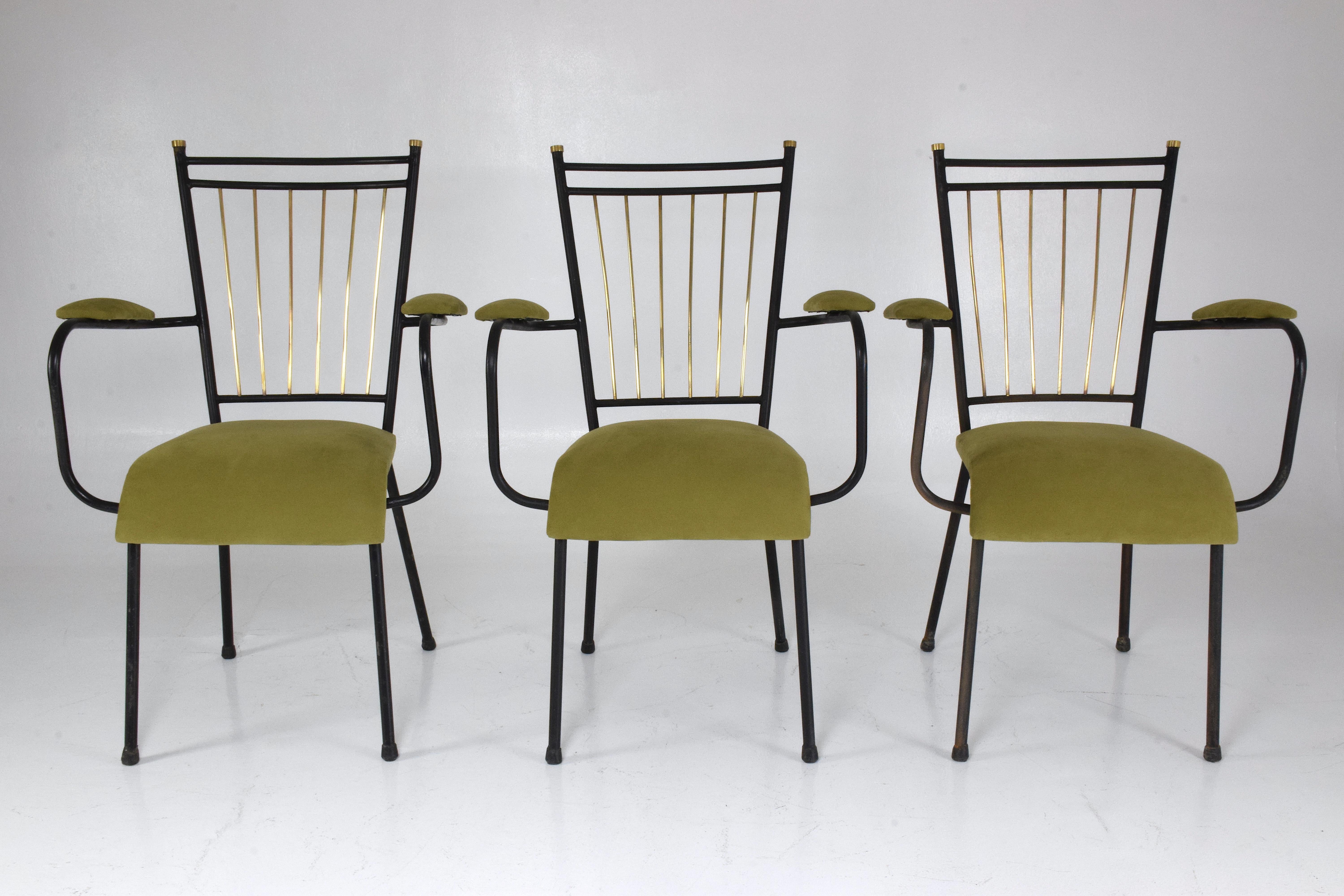 20th Century Vintage French Steel and Brass Armchairs, 1950s 11