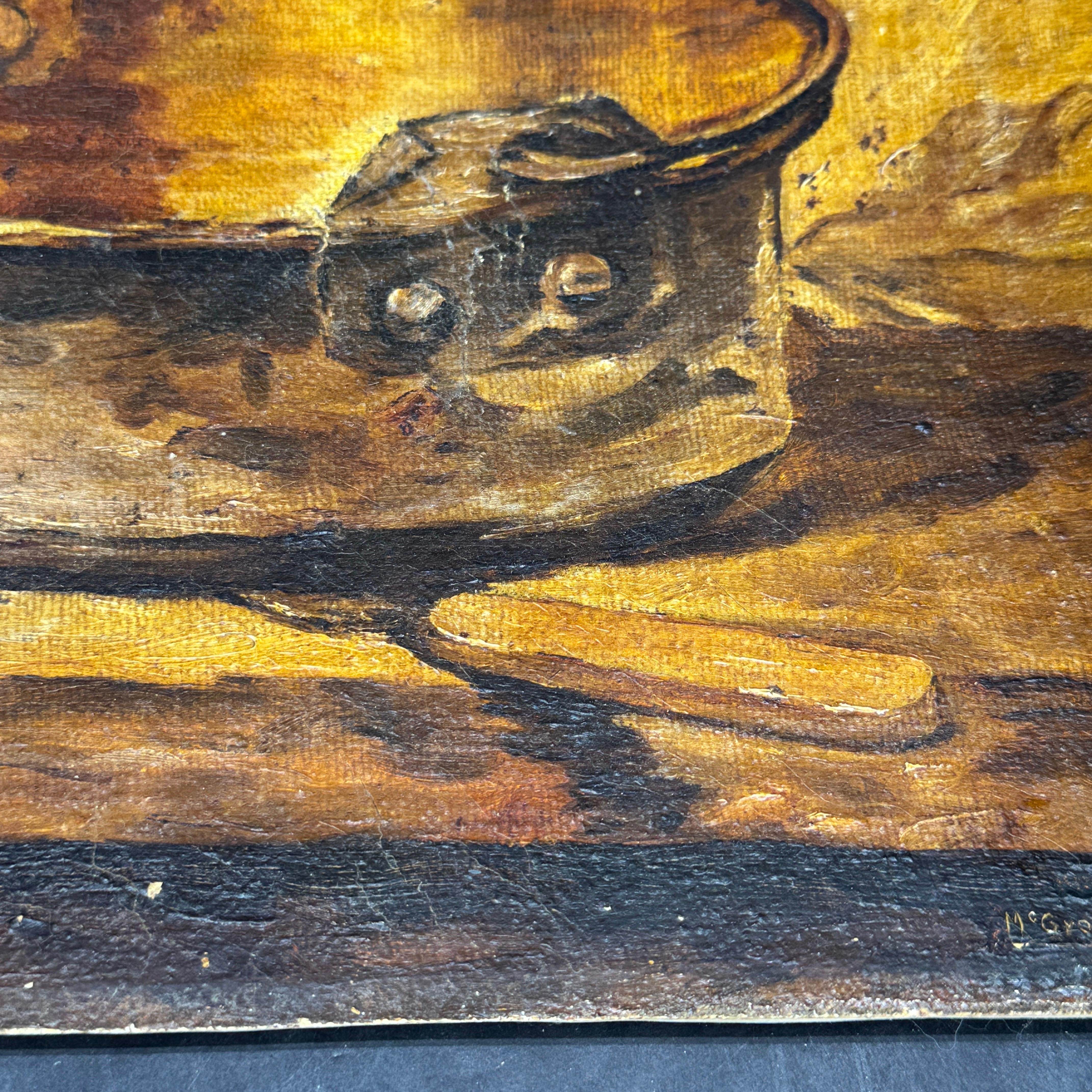Bodegón francés de mediados de siglo Óleo sobre tabla de madera en venta 5
