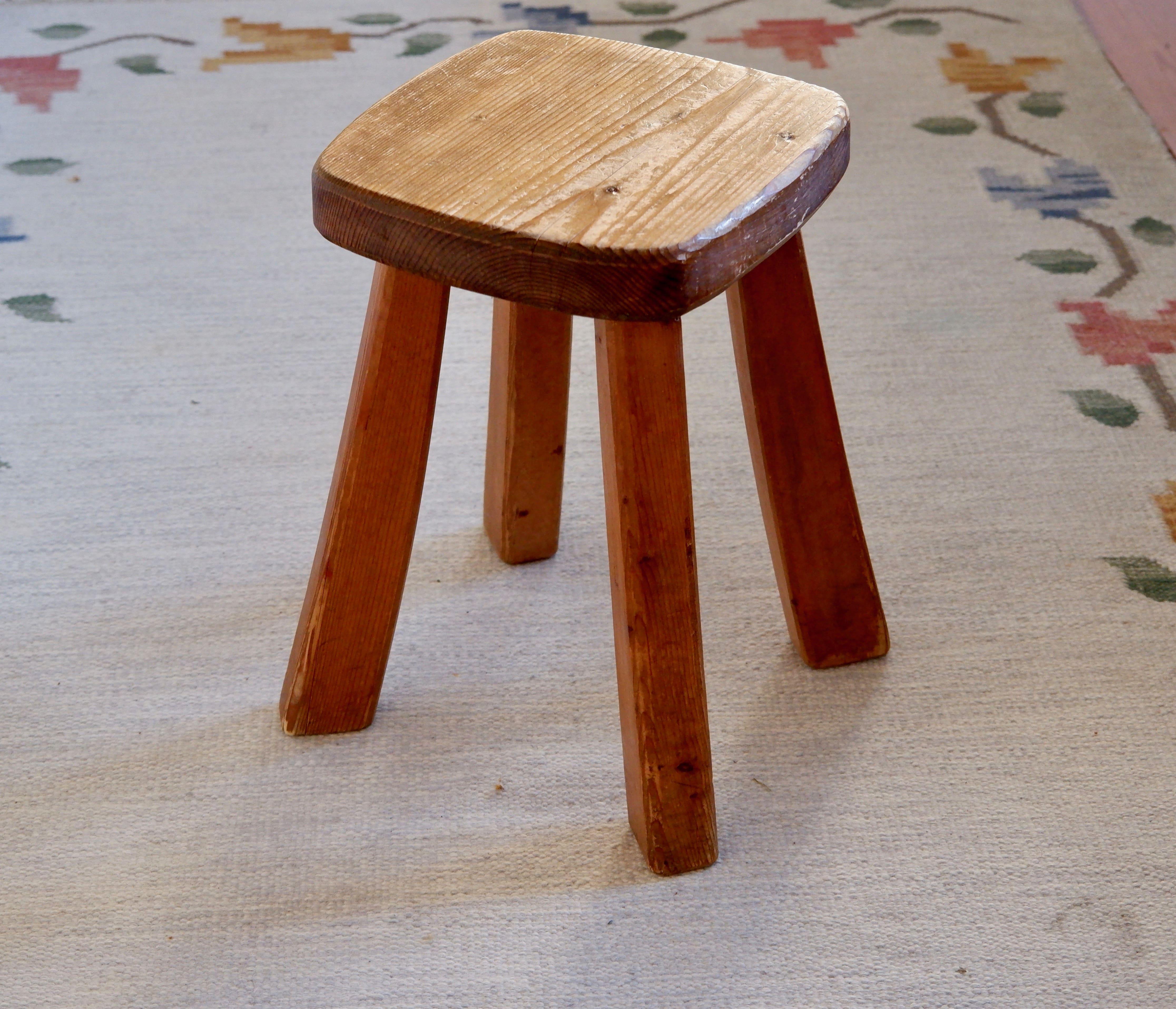 Pine French Mid Century Stool Berger in Wood For Sale