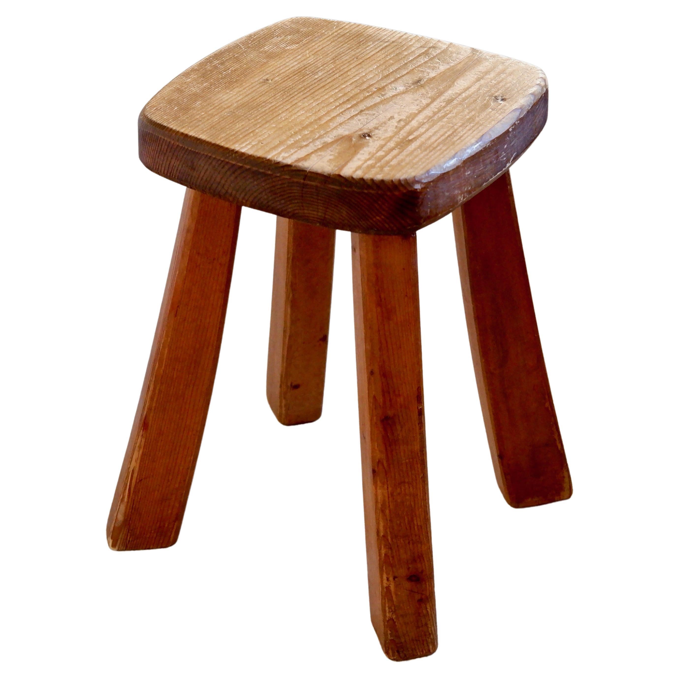 French Mid Century Stool Berger in Wood For Sale