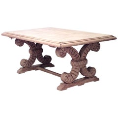 French Mid-Century Stripped Oak Dining Table