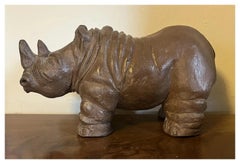 French Mid-Century Studio Art Pottery Sculpture of a Rhinoceros