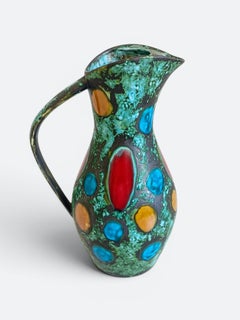 French Mid-Century Studio Pottery Pitcher/ Vase, Hand-Decorated, C. 1960