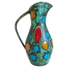 French Mid-Century Studio Pottery Pitcher/ Vase, Hand-Decorated, C. 1960