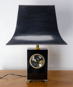 French Mid-Century Table Lamp, Black with a Decof of Butterflies, c. 1970
