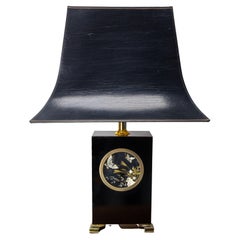 Lampe de bureau française du milieu du siècle dernier, noire avec une carapace de papillons, vers 1970