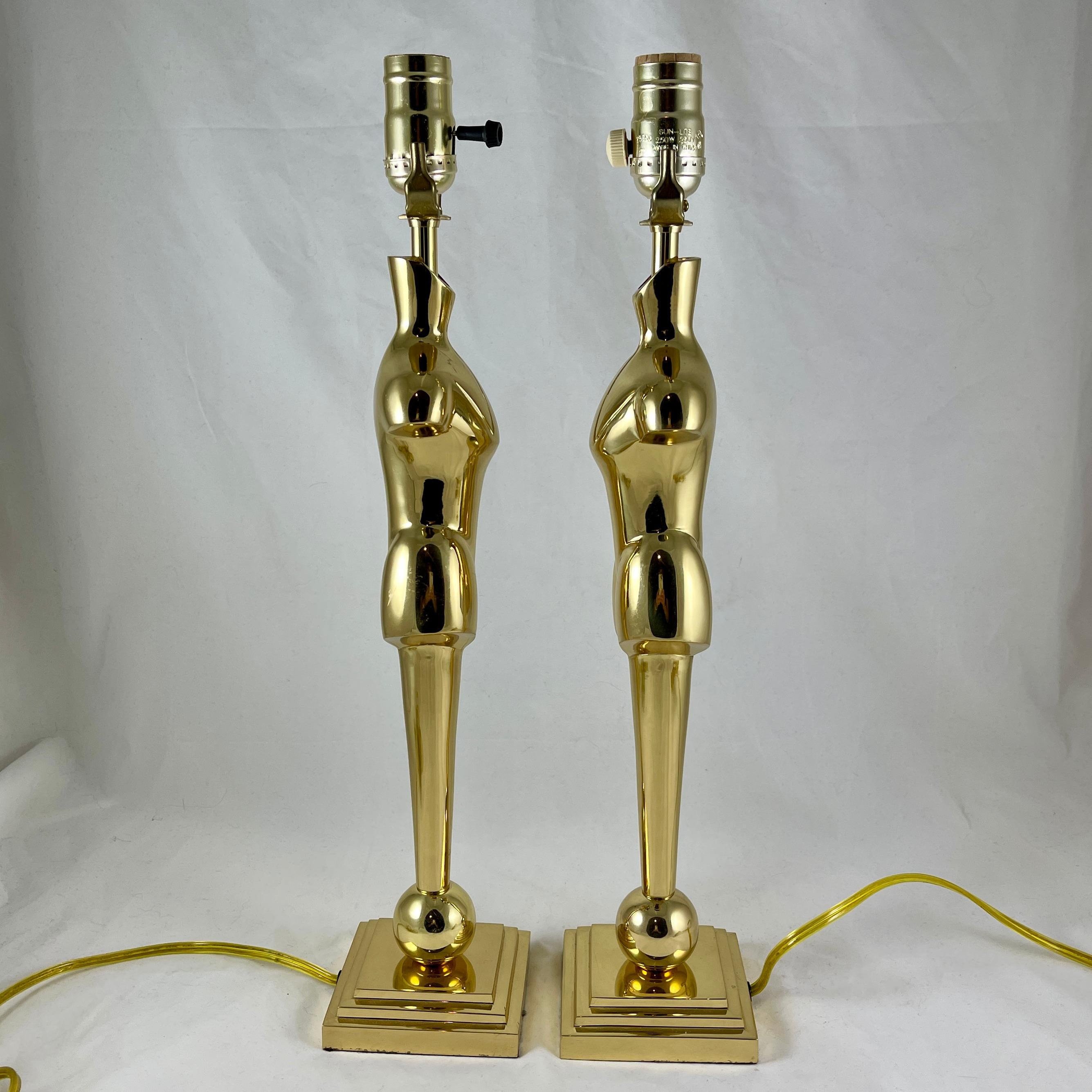 French Mid-Century Tall Brass Gentlemans' Clothier Mannequin Torso Lamps, a Pair For Sale 1