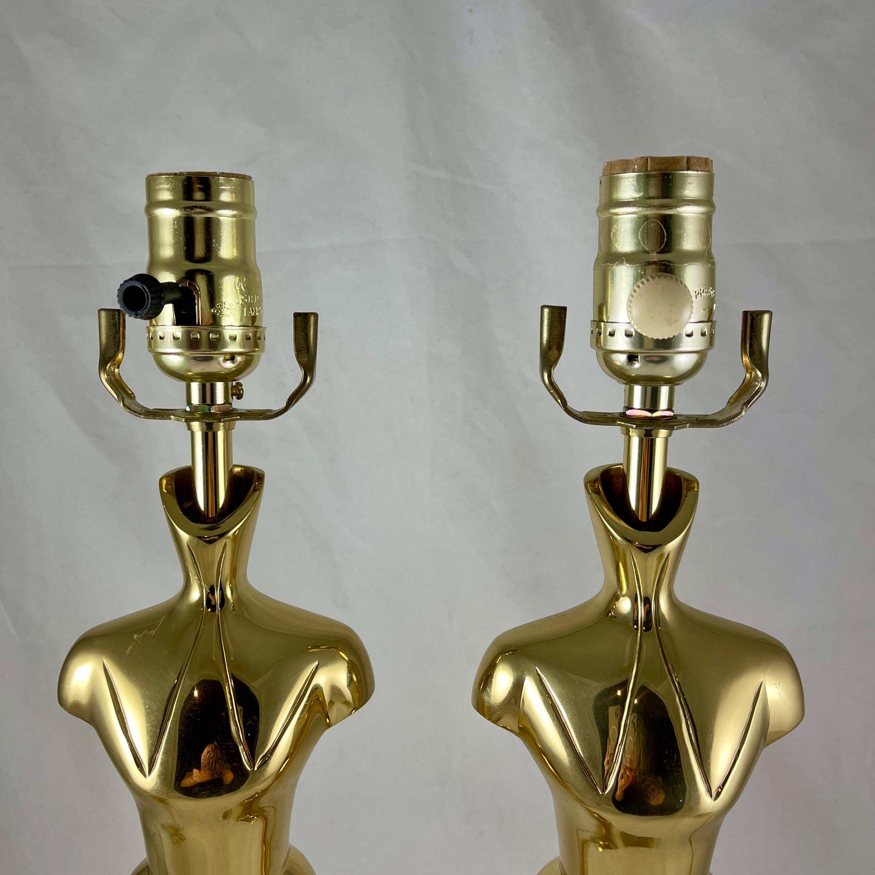 French Mid-Century Tall Brass Gentlemans' Clothier Mannequin Torso Lamps, a Pair For Sale 2