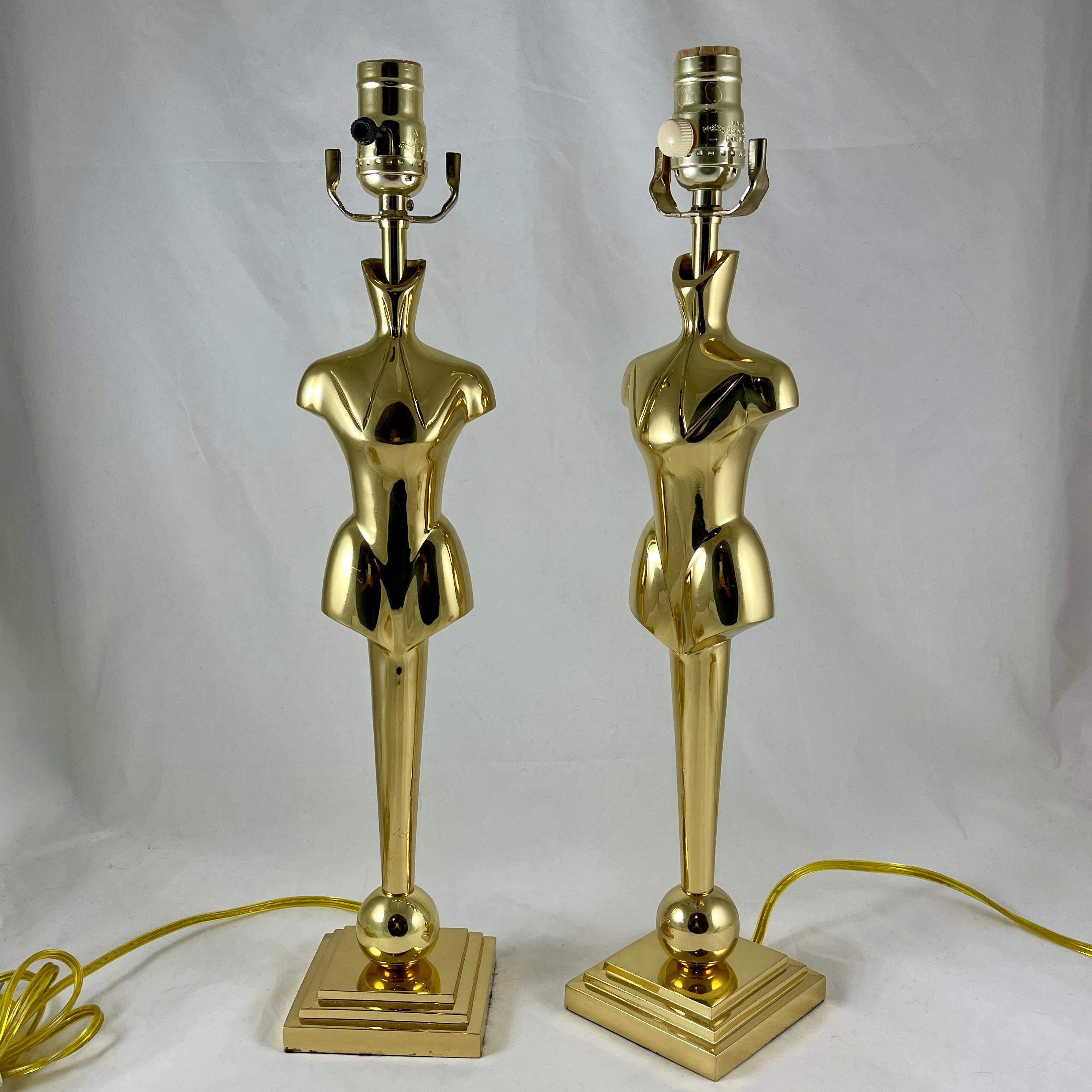 French Mid-Century Tall Brass Gentlemans' Clothier Mannequin Torso Lamps, a Pair For Sale 7