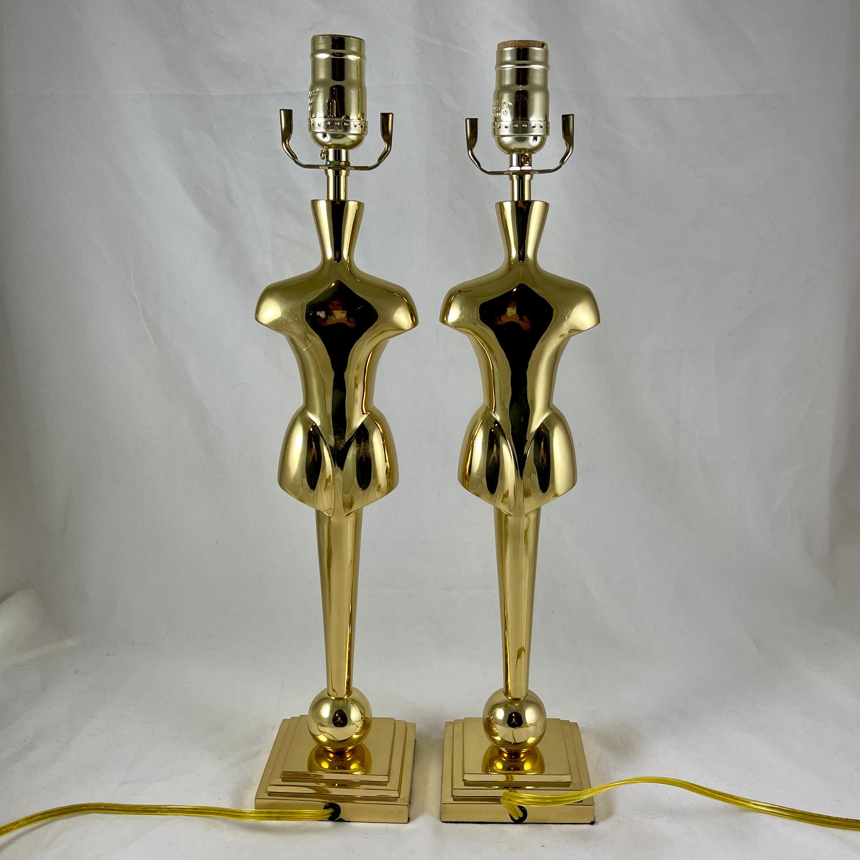 Mid-20th Century French Mid-Century Tall Brass Gentlemans' Clothier Mannequin Torso Lamps, a Pair For Sale