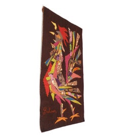 French Mid Century Tapestry Rooster Signed Balisier Modern Art 40" x 20"