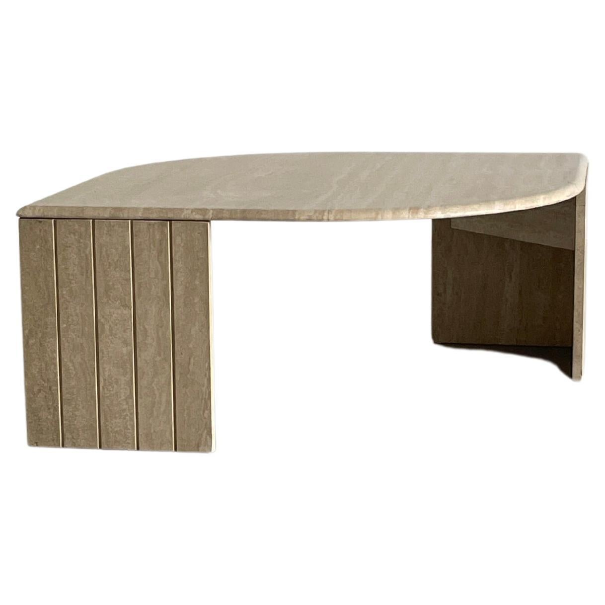 French Mid-Century Teardrop Travertine Coffee Table in Style of Roche Bobois  For Sale