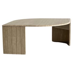 Retro French Mid-Century Teardrop Travertine Coffee Table in Style of Roche Bobois 